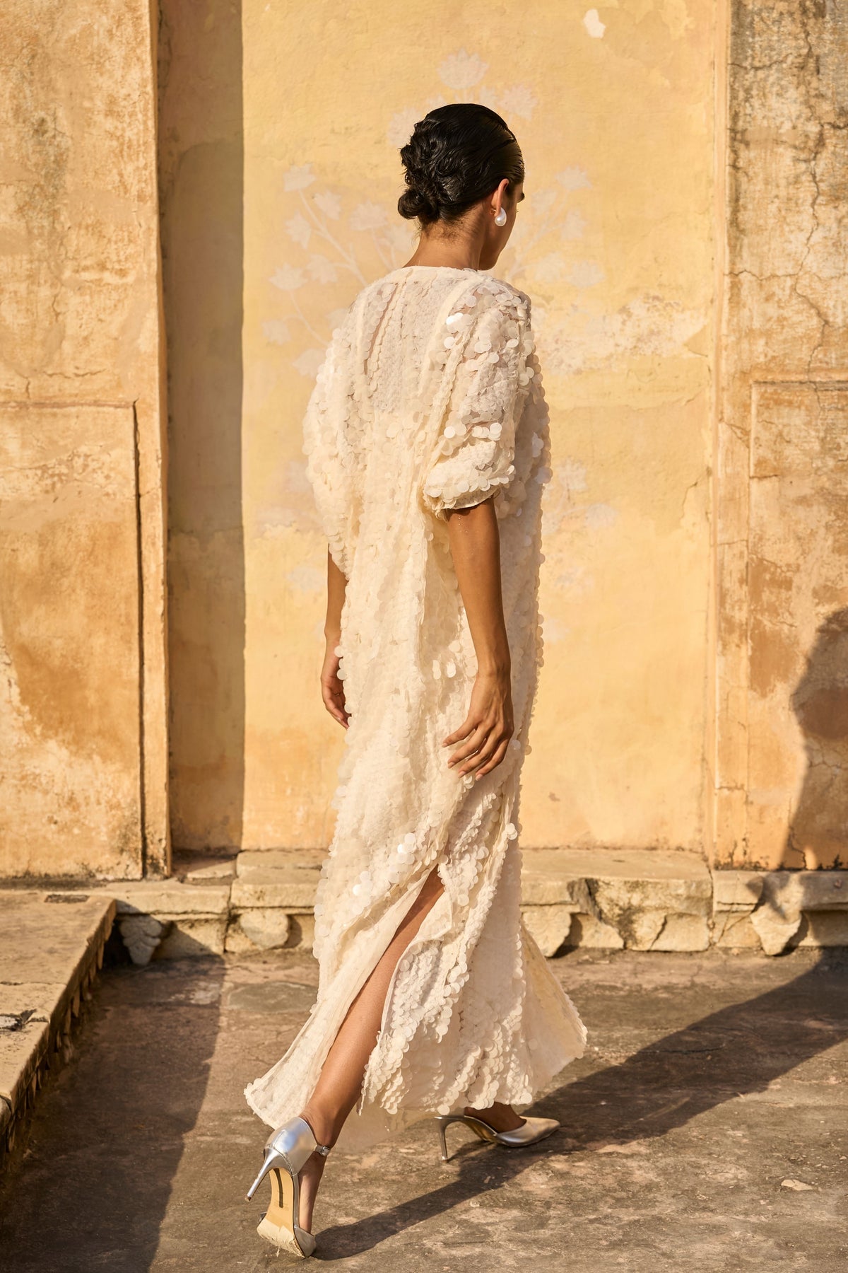 Ivory Paillette Kaftan Dress