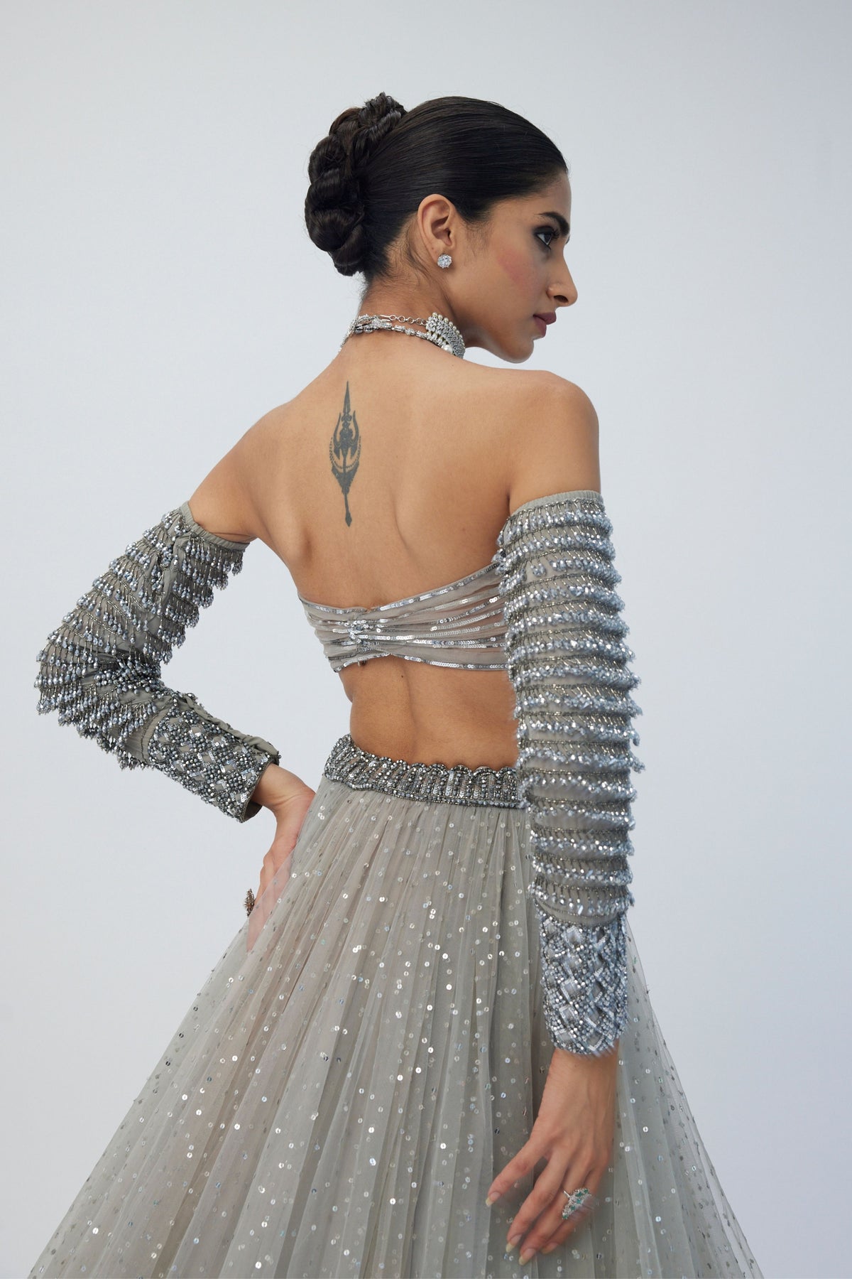 Grey Embroidery Lehenga Set