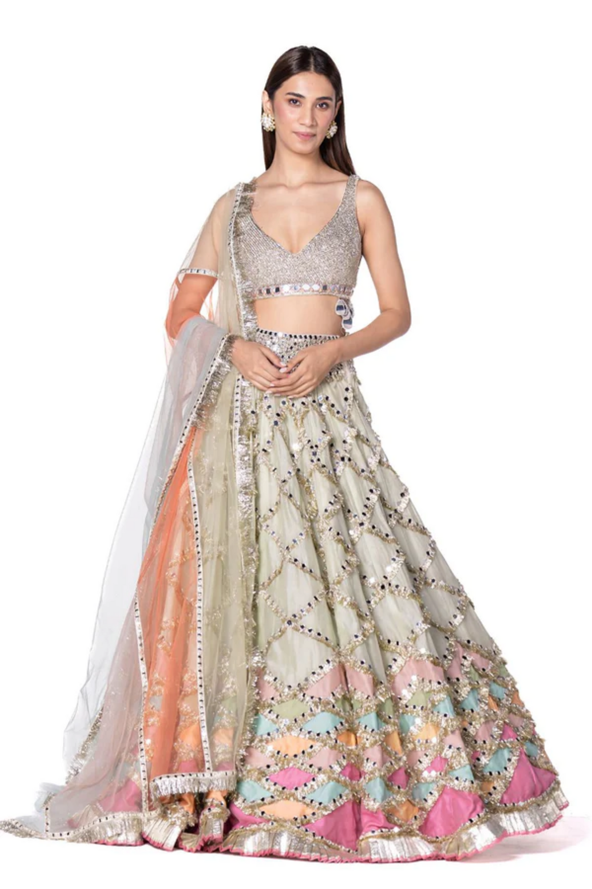 Multicoloured Patch Work Lehenga Set.