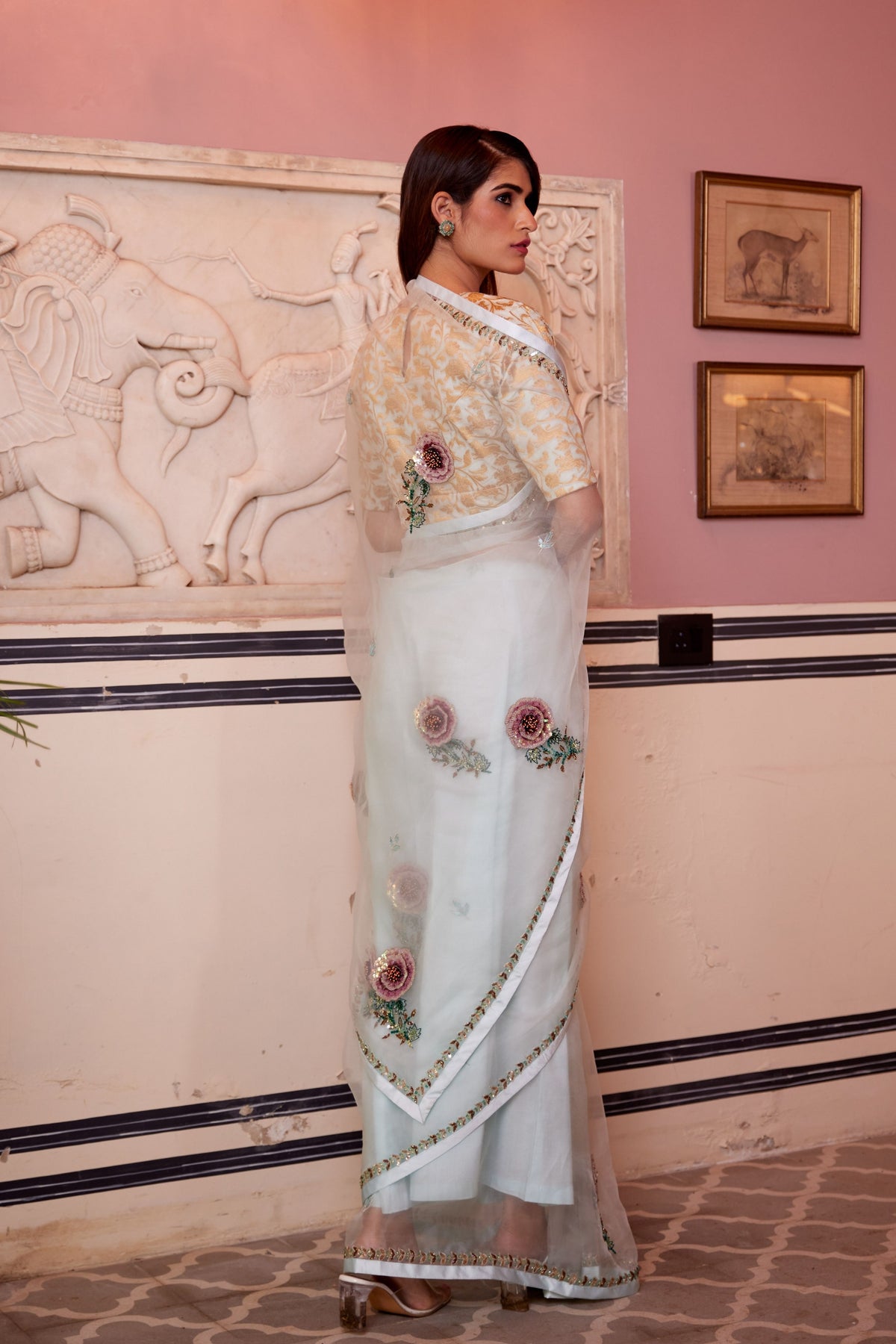 Gulab Sea Foam Saree