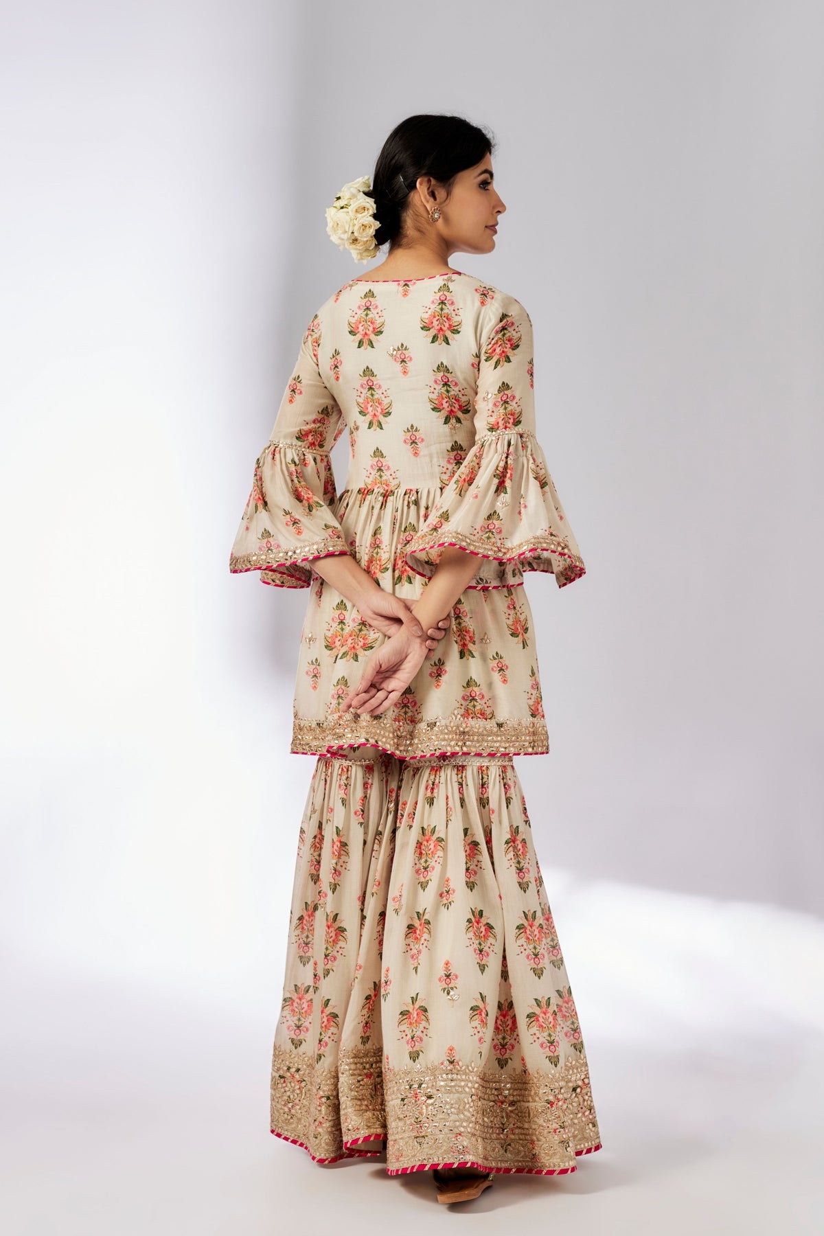 Ivory Prachi Peplum Sharara Set