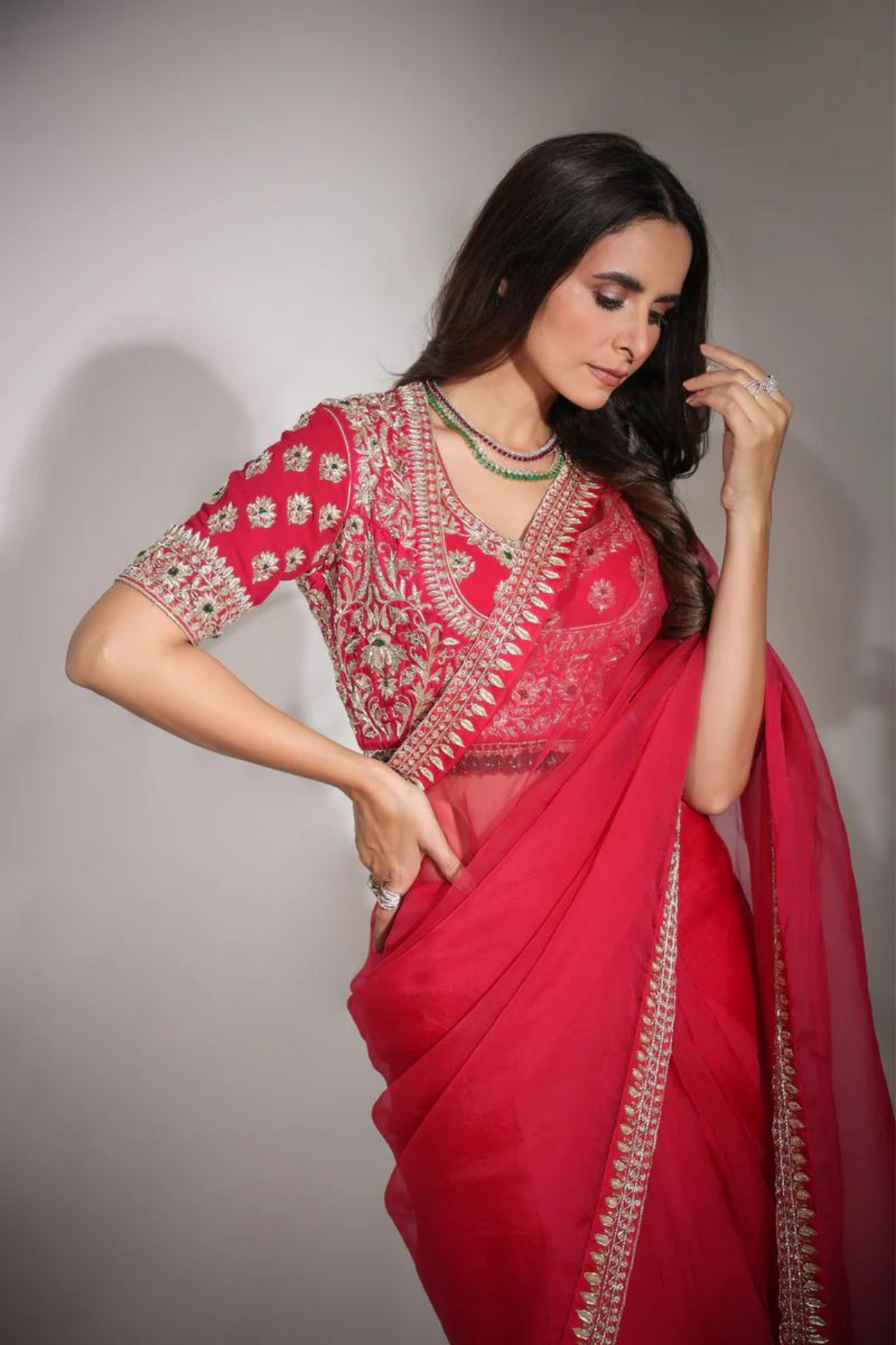 Cherry Red Saree