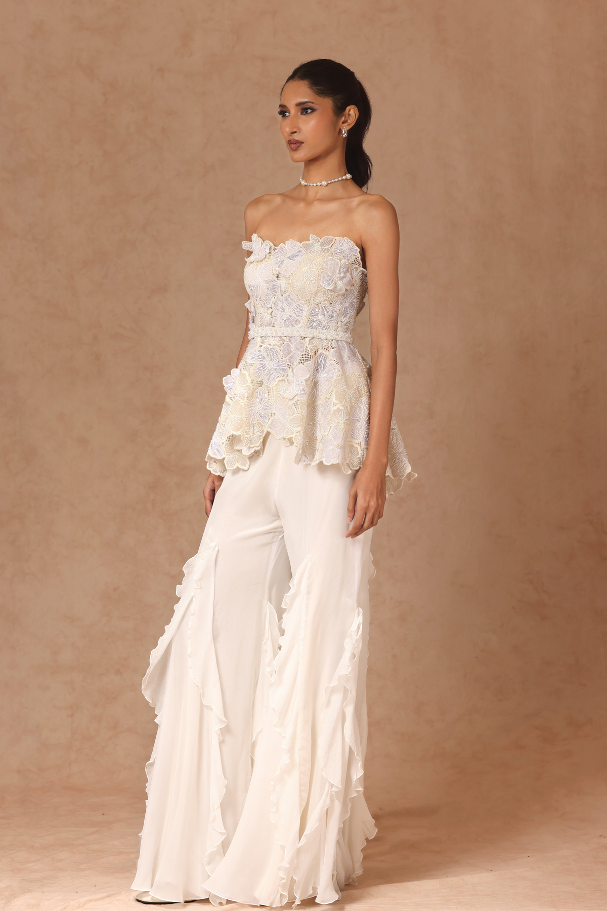 3d Embroidered Corset Peplum With Belt