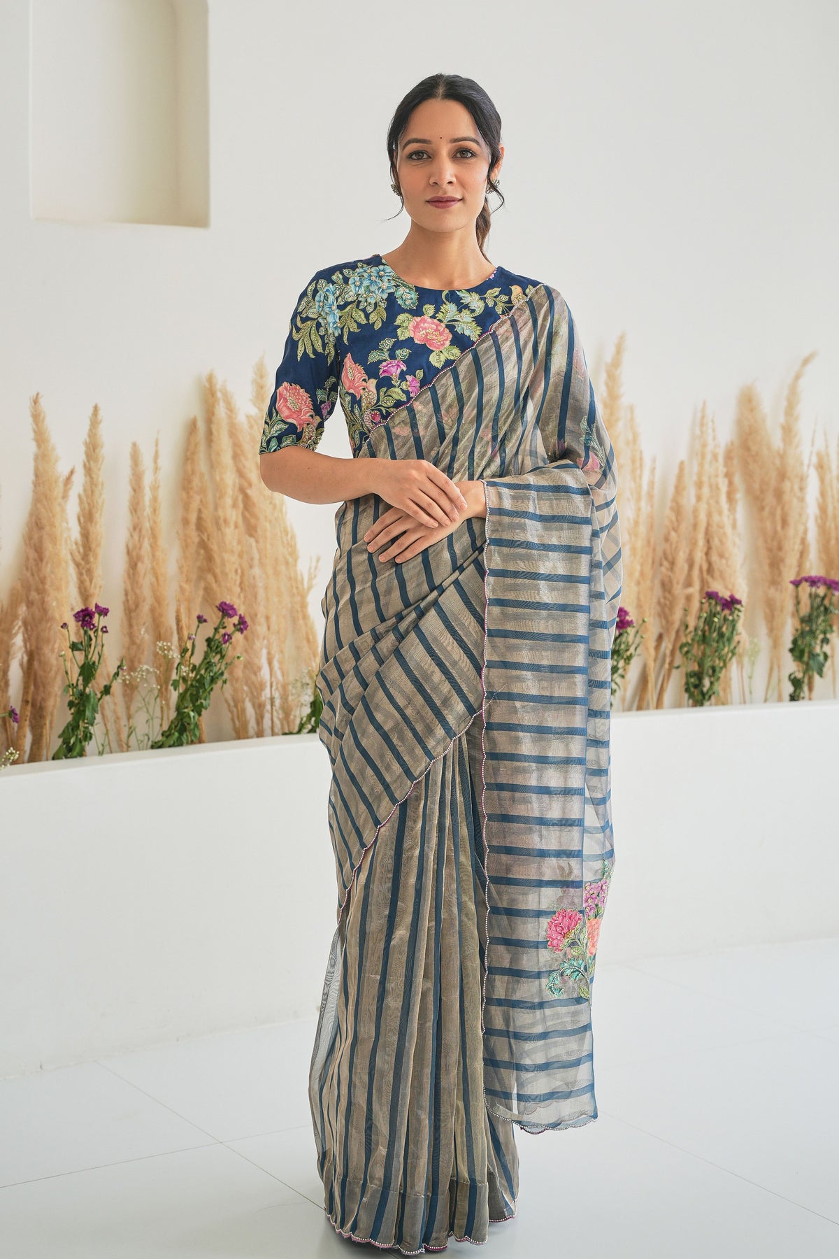 Nura Saree Fiza Blouse in Pebble Blue