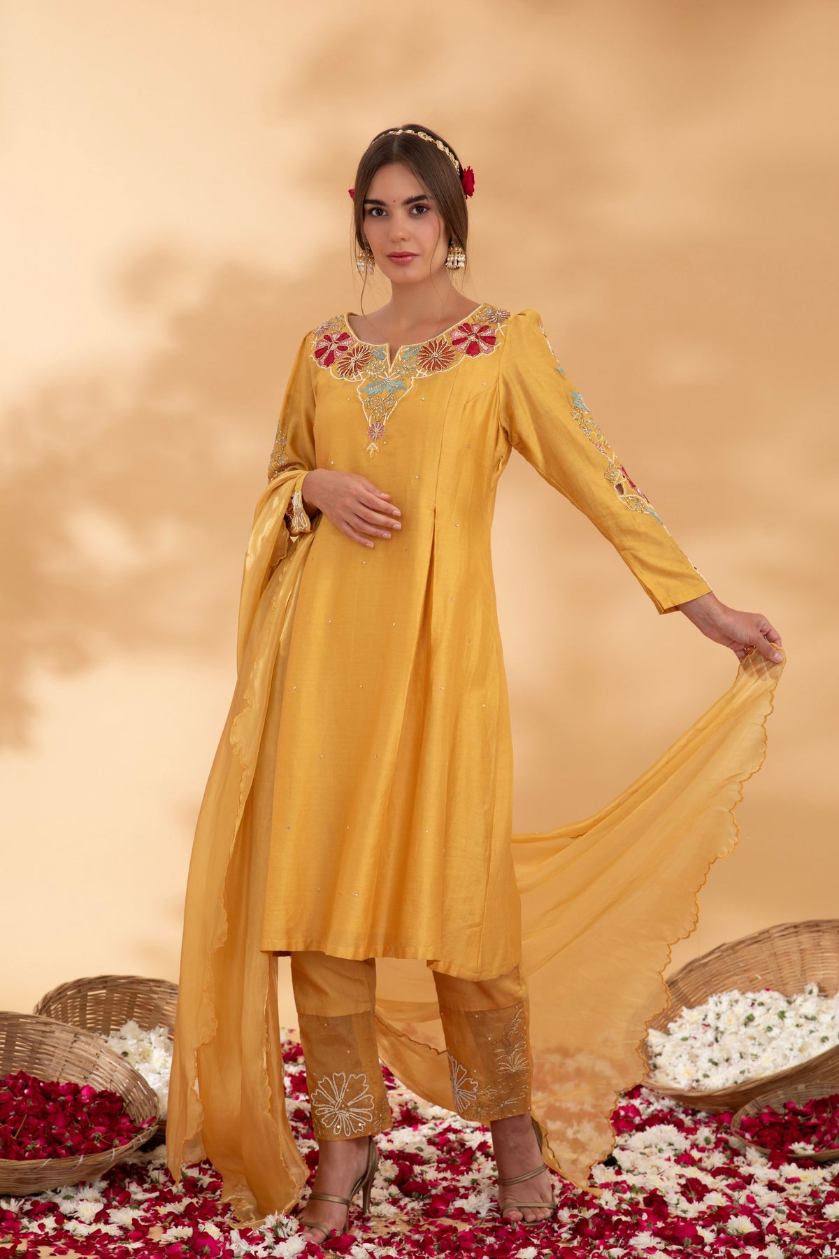 Golden Yellow A-line Kurta Set