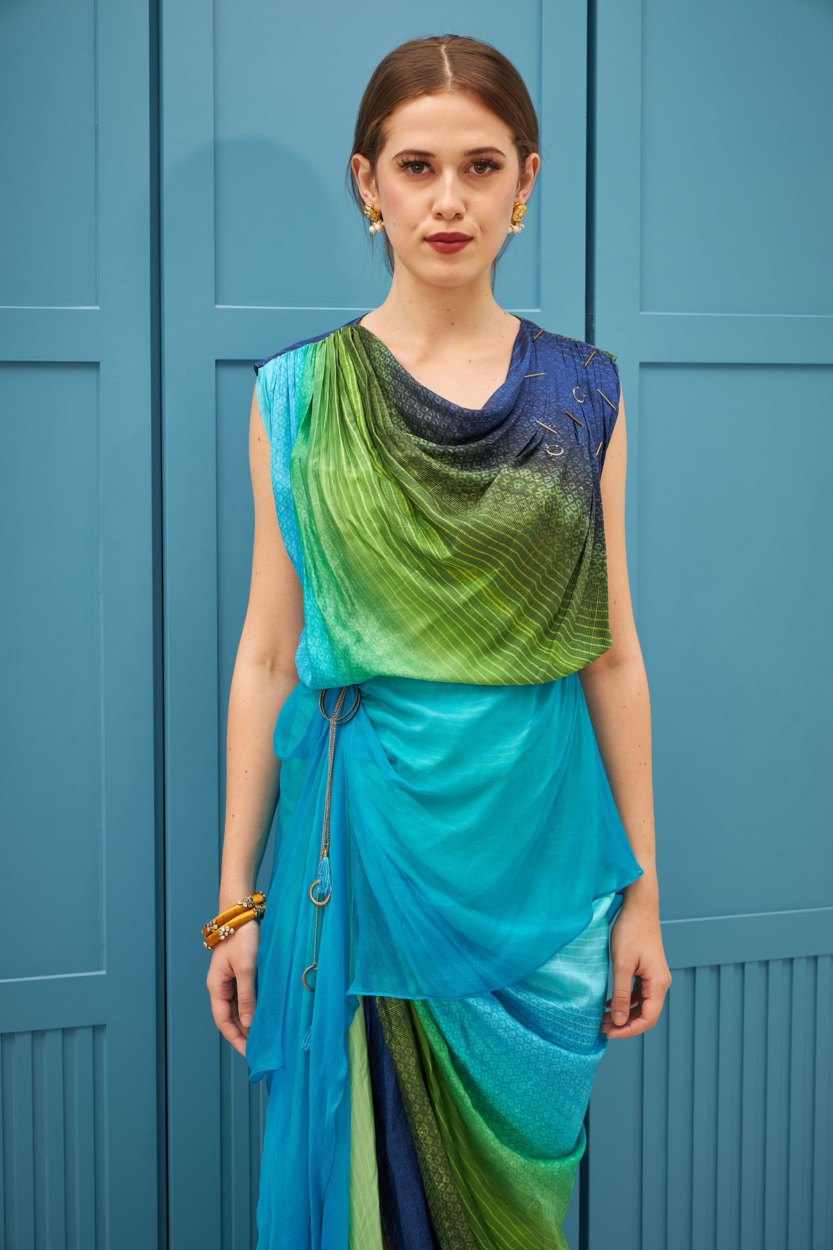 Hand Embellished Indo Western Draped Dress