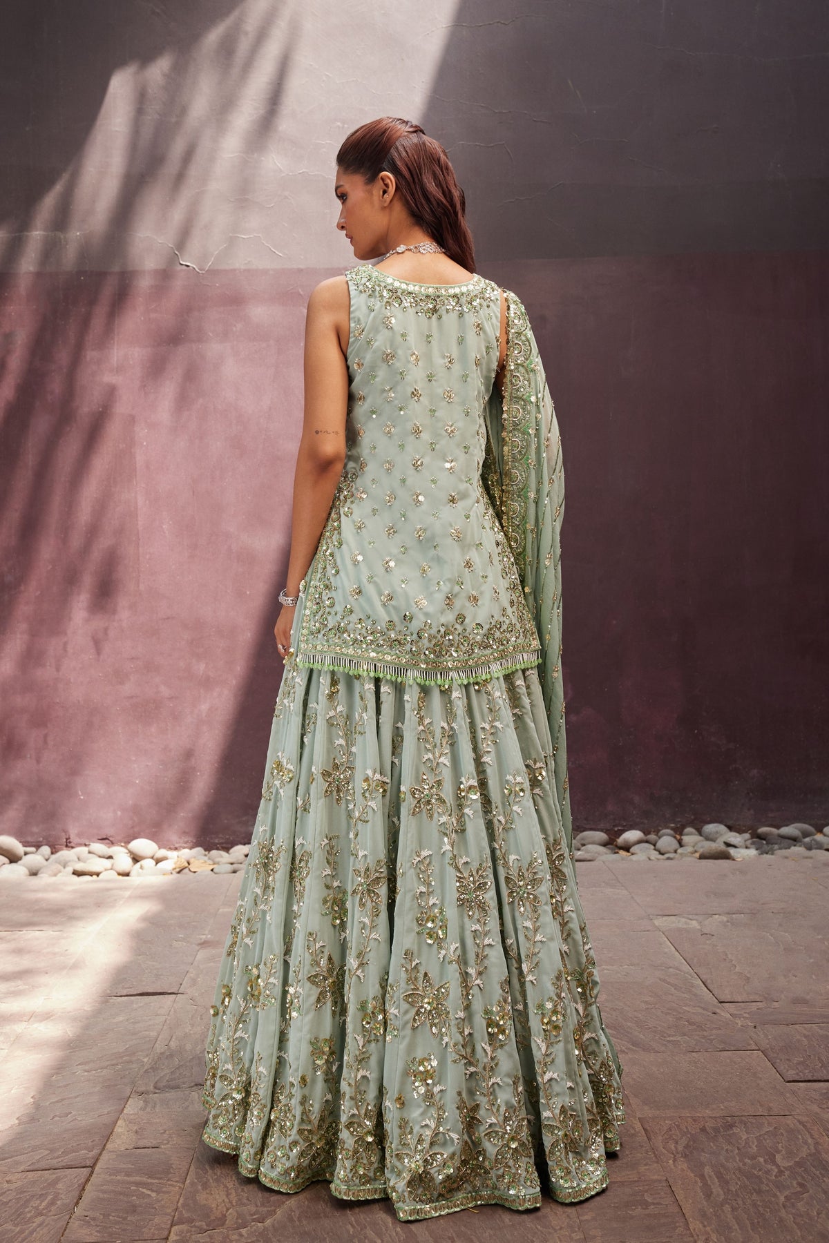 Mint Lehenga Kurti Set