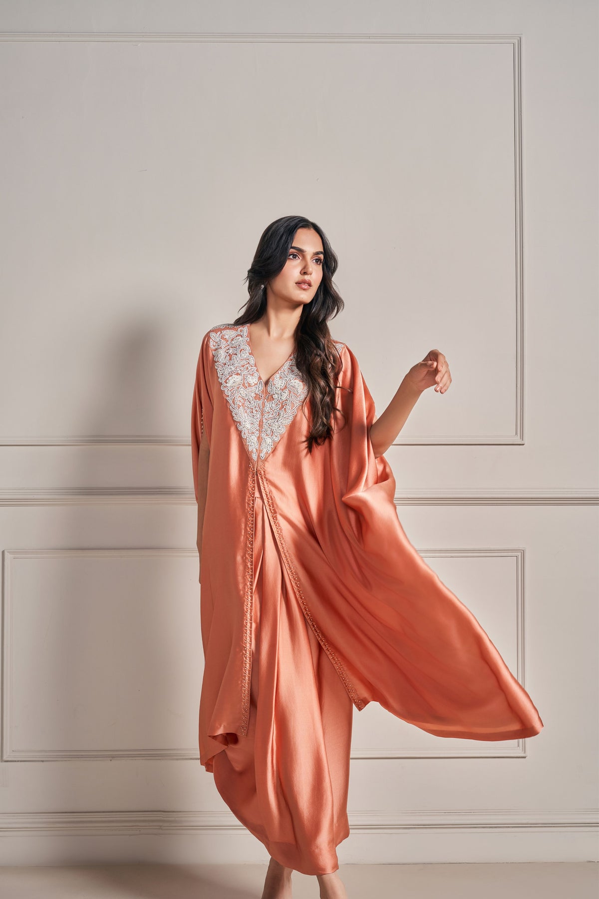 Orange Kaftan Embellished Set