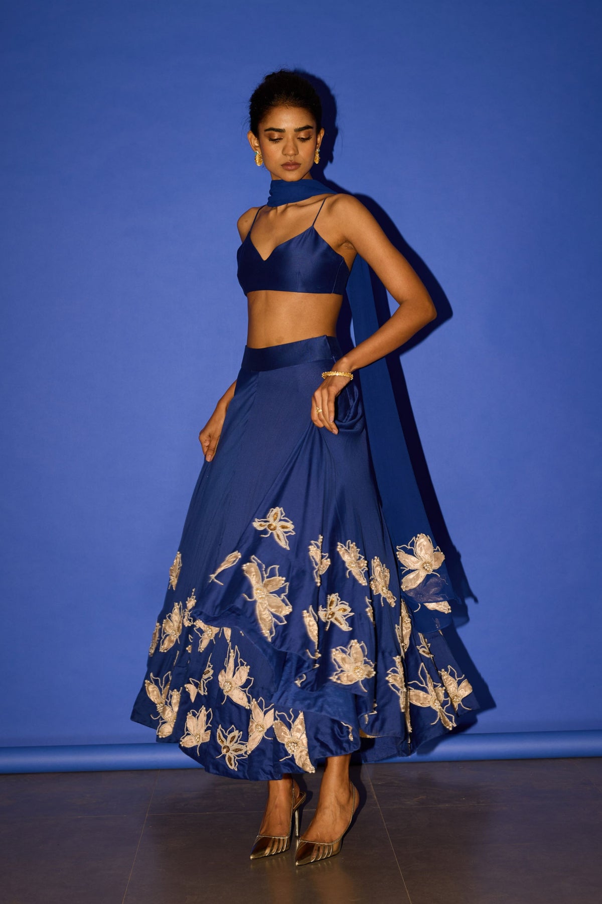 Blue Flower Embroidered Lehenga Set