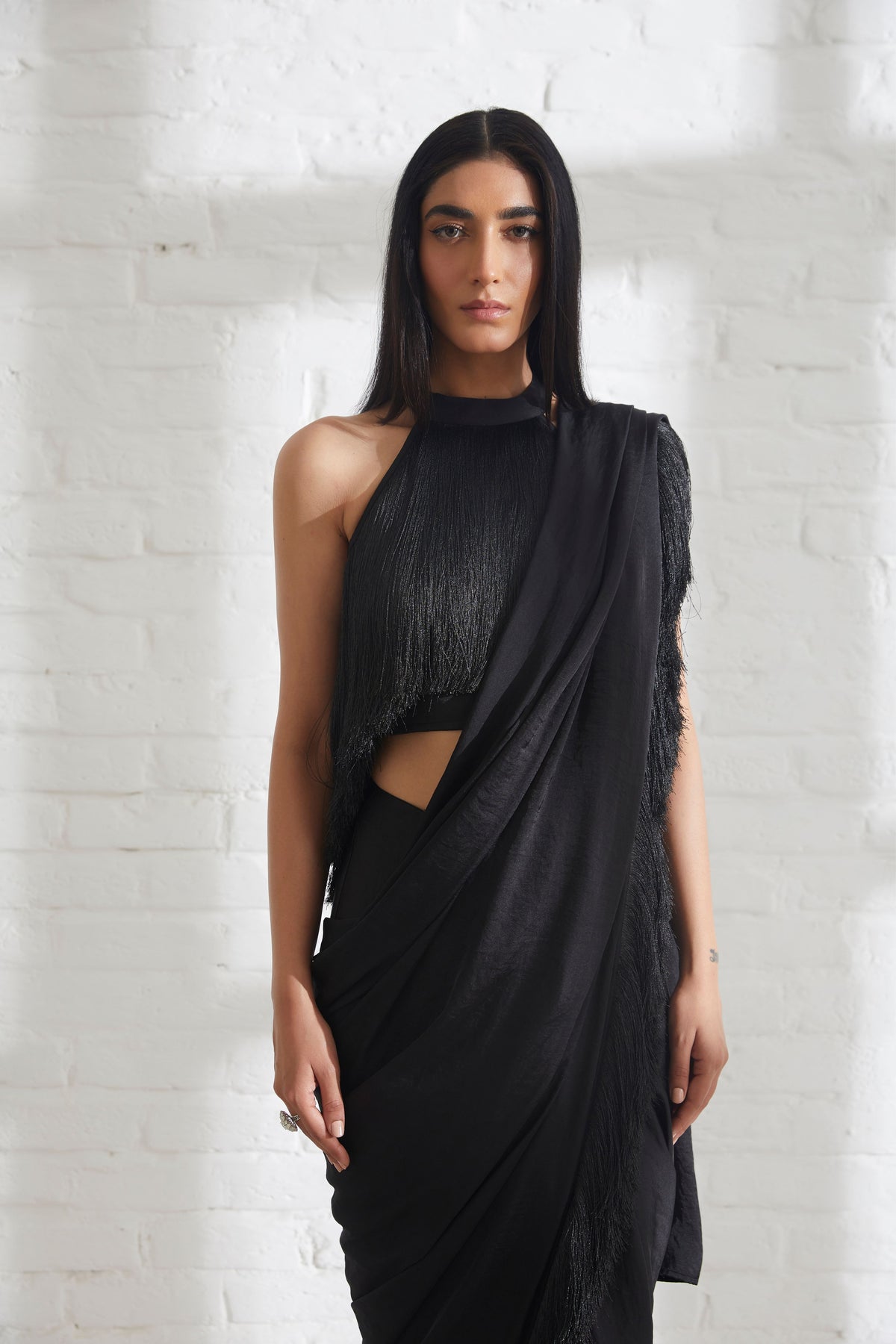 Noor Fringe Black Sari