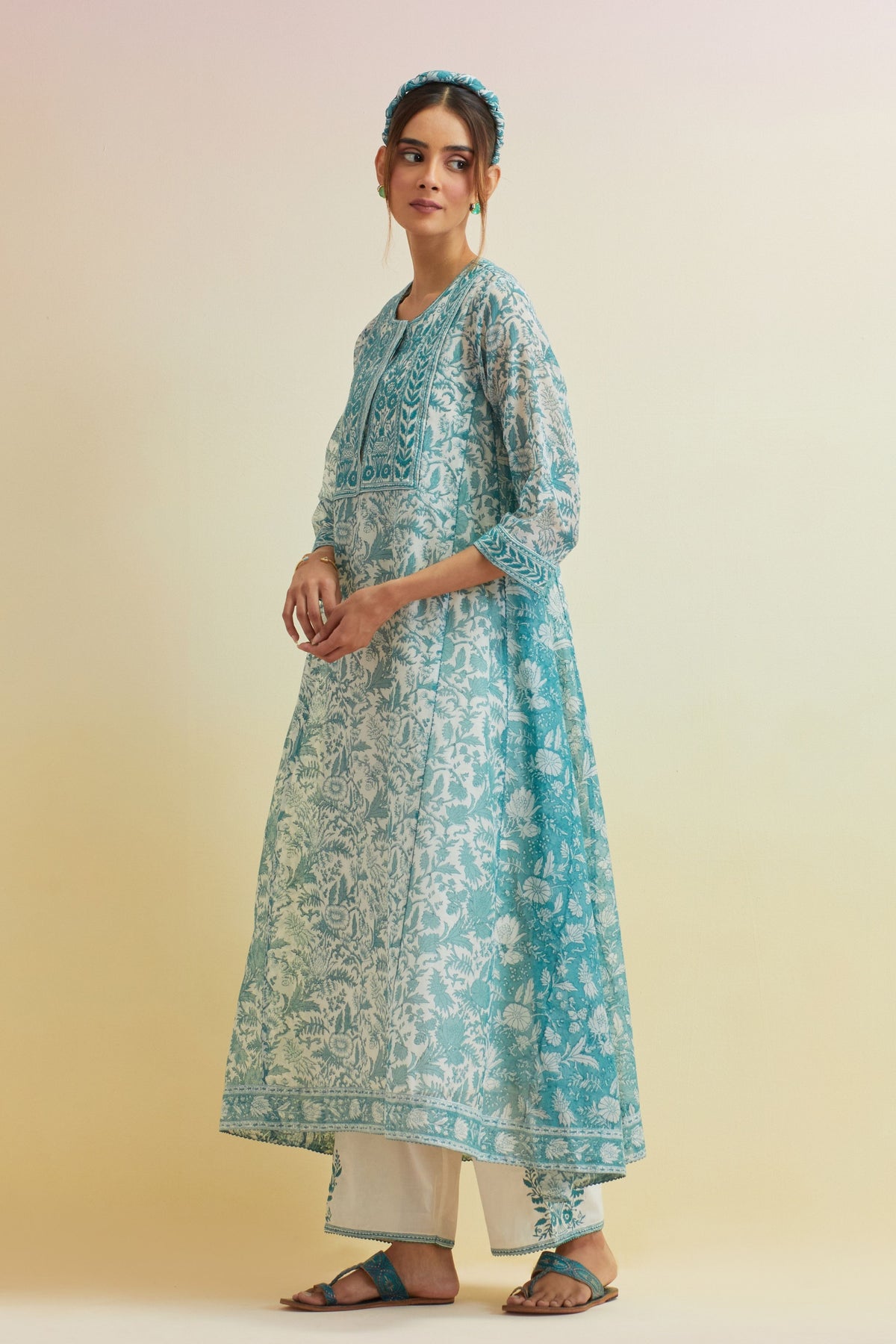 Tropical Teal A-line Kurta Set