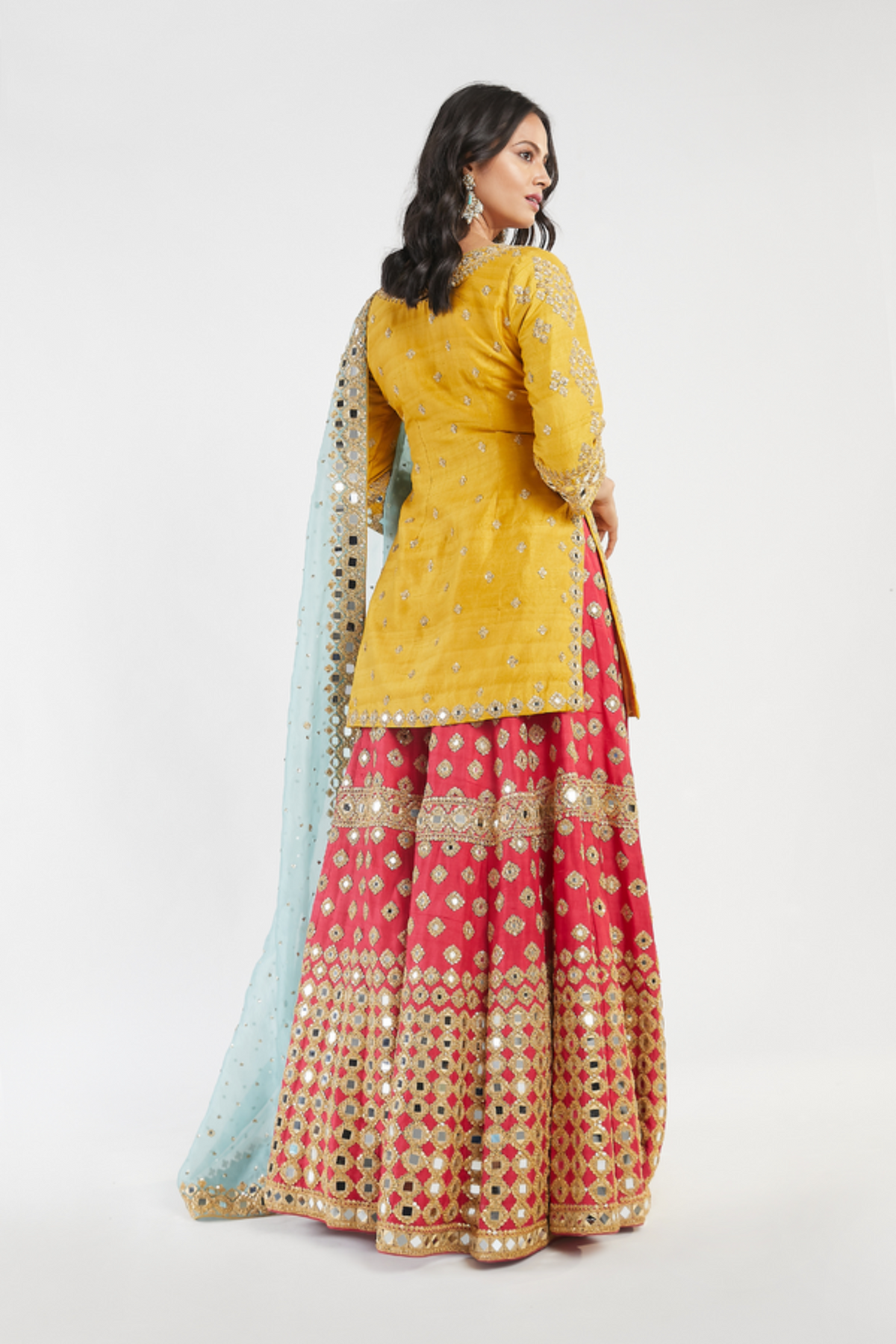 Yellow and pink sharara set