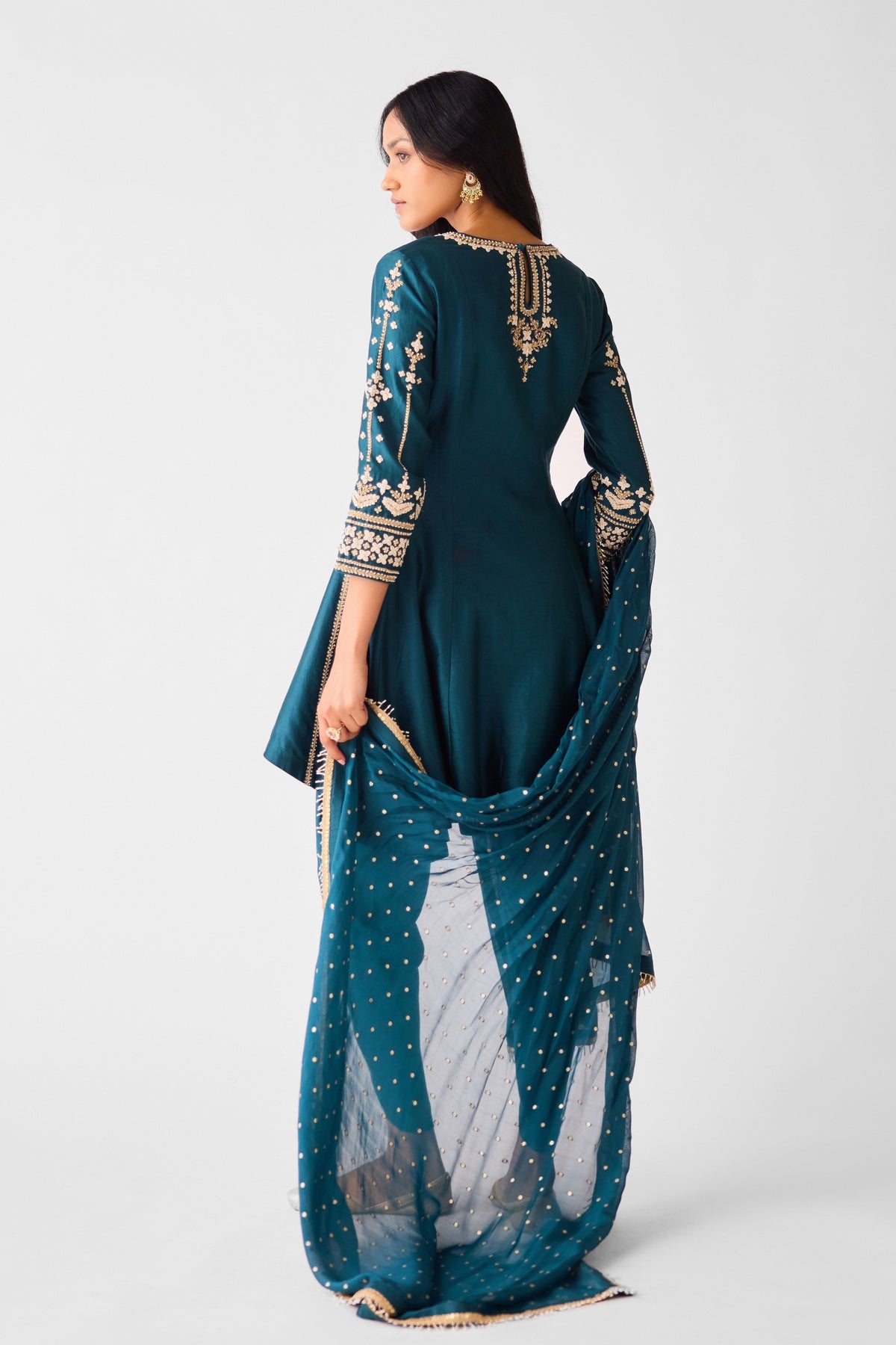 Teal Blue Embroidered Anarkali Set