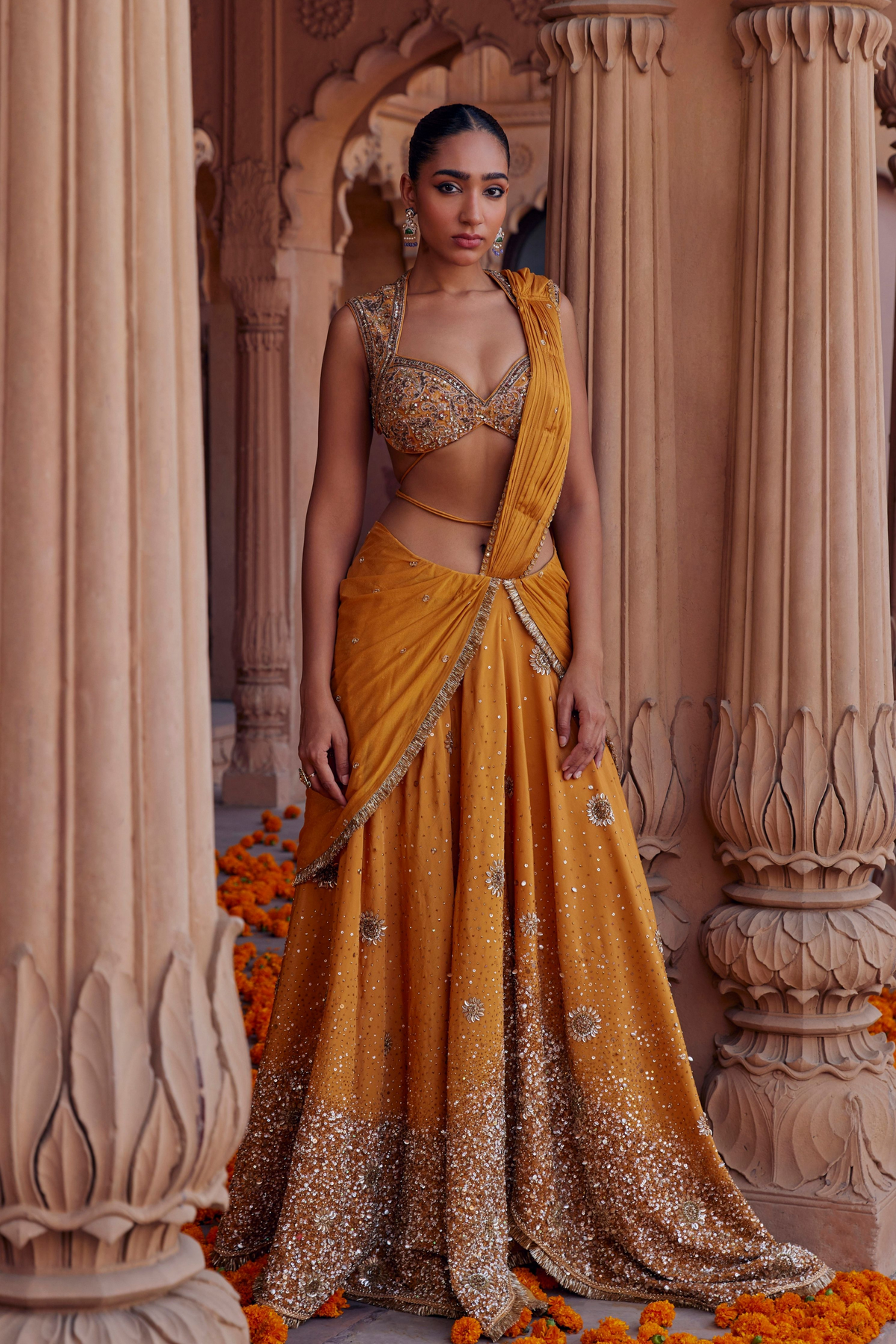 Pihu Mustard Saree With Khichdi Sequence Work