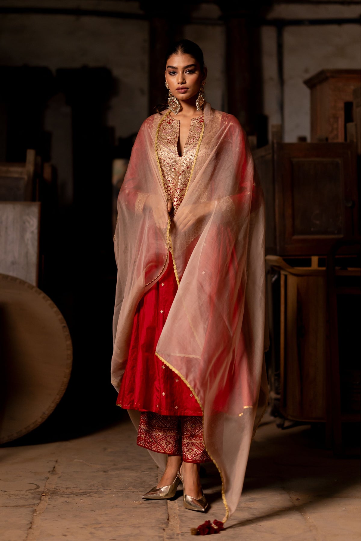 Beige Embroidered Dupatta