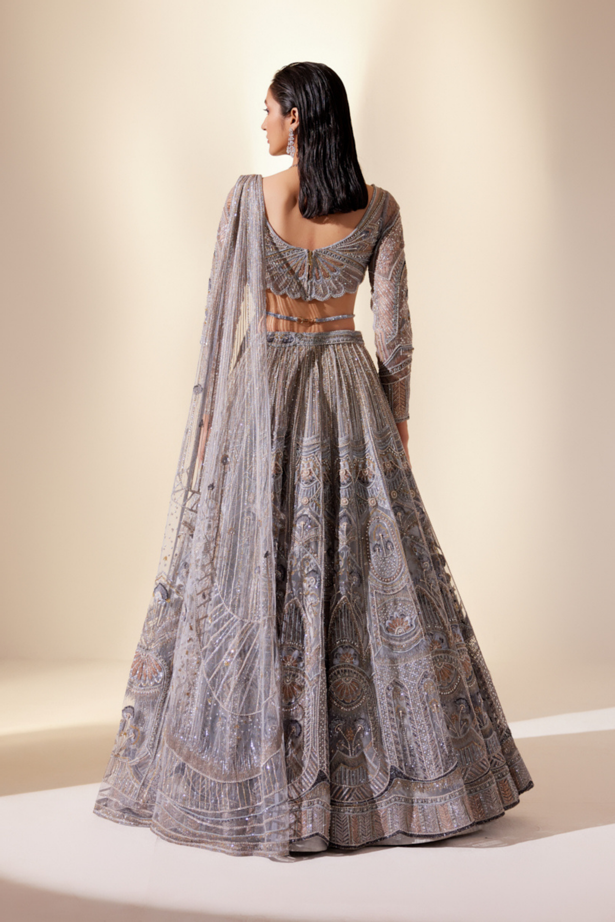 Metallic Blush Floral Lehenga