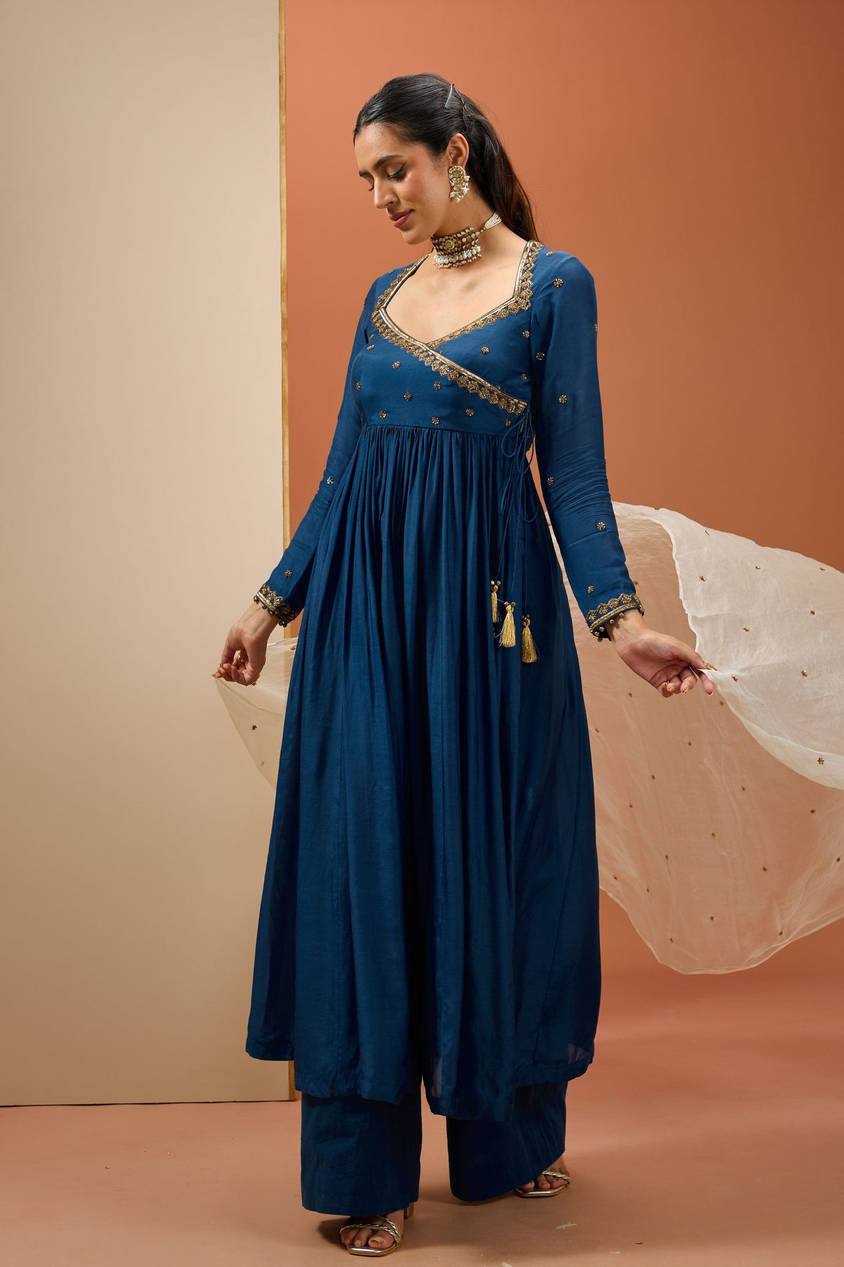 Blue Angrakha Anarkali Set