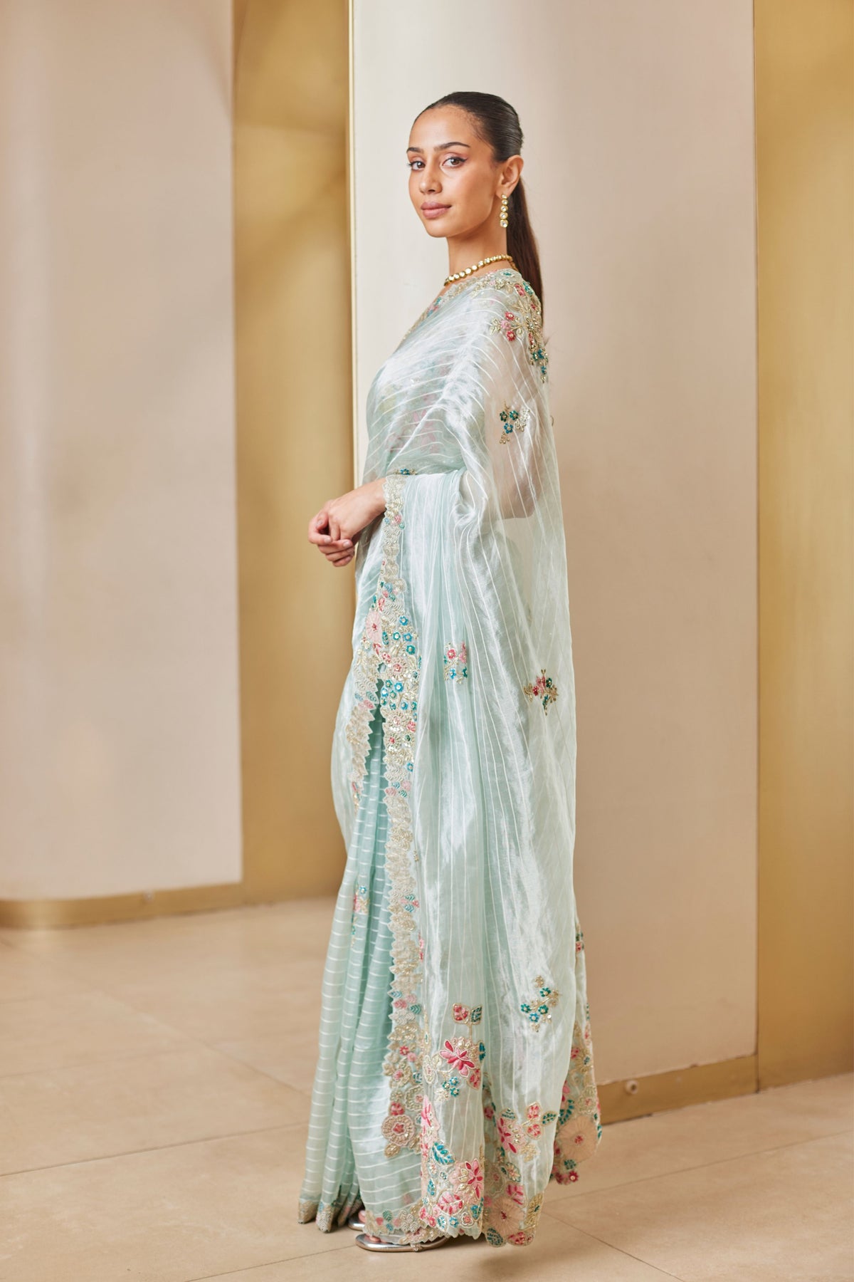 Winter Mint Embroidered Saree