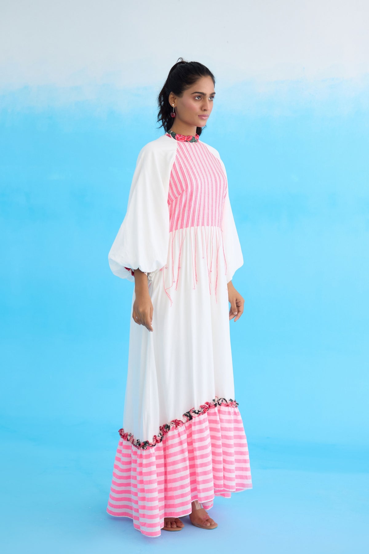 White Candy Stripes Maxi Dress