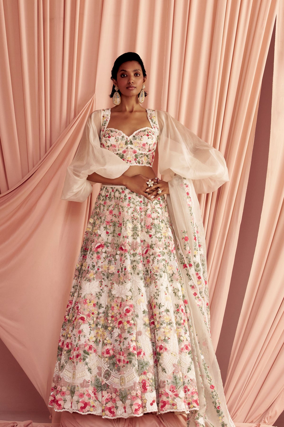 Meara Lehenga With Sheer-sleeve Blouse