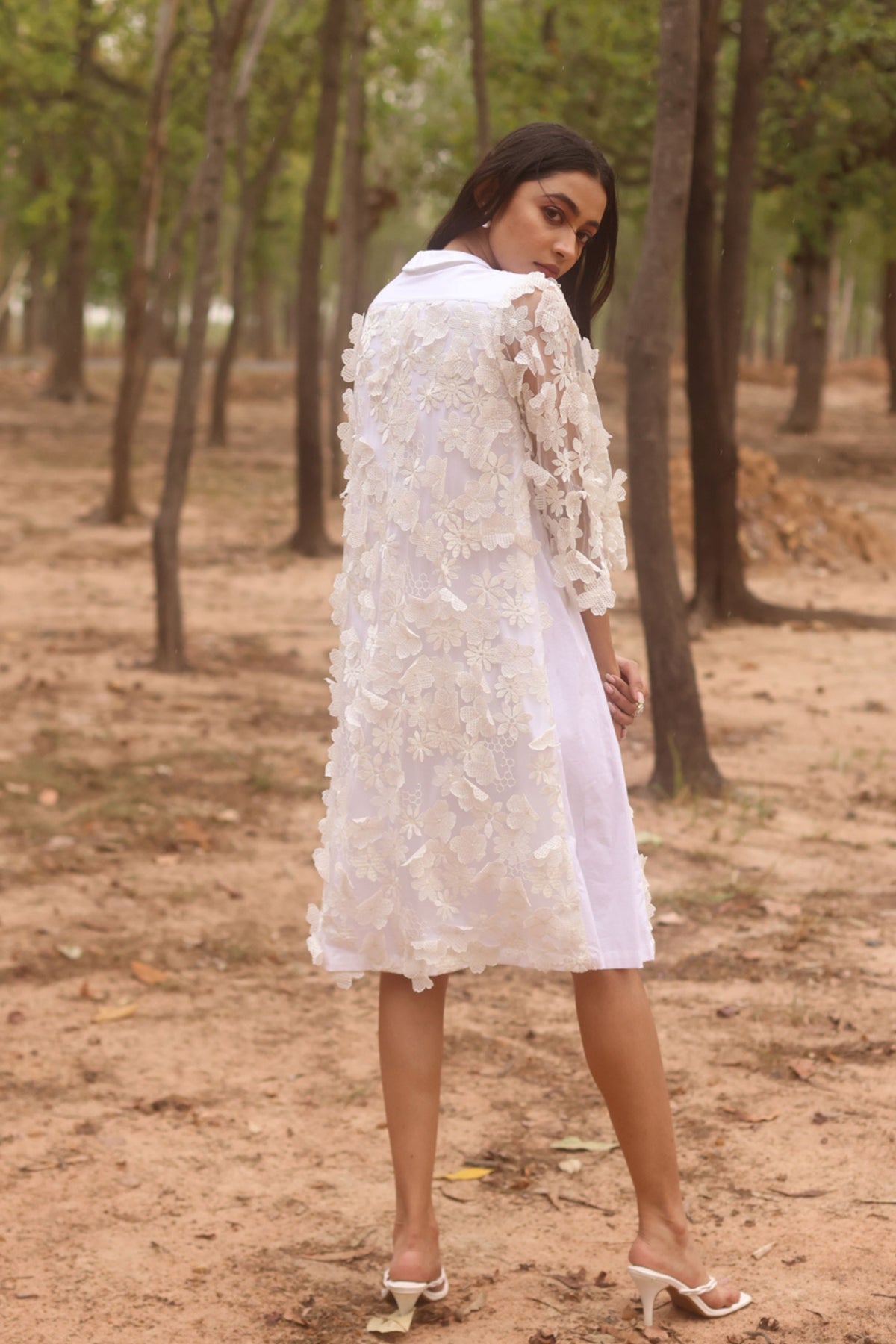 Pearled Ivory Button Down Swish Dress