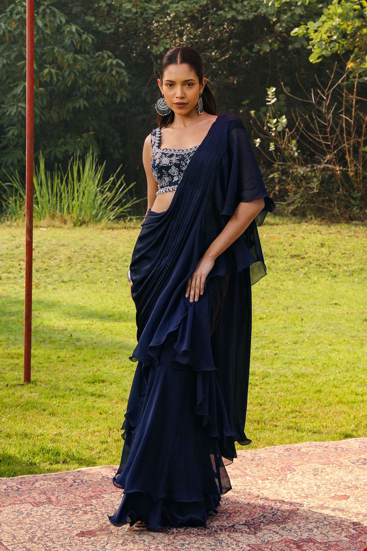 Navy Blue Drape Saree