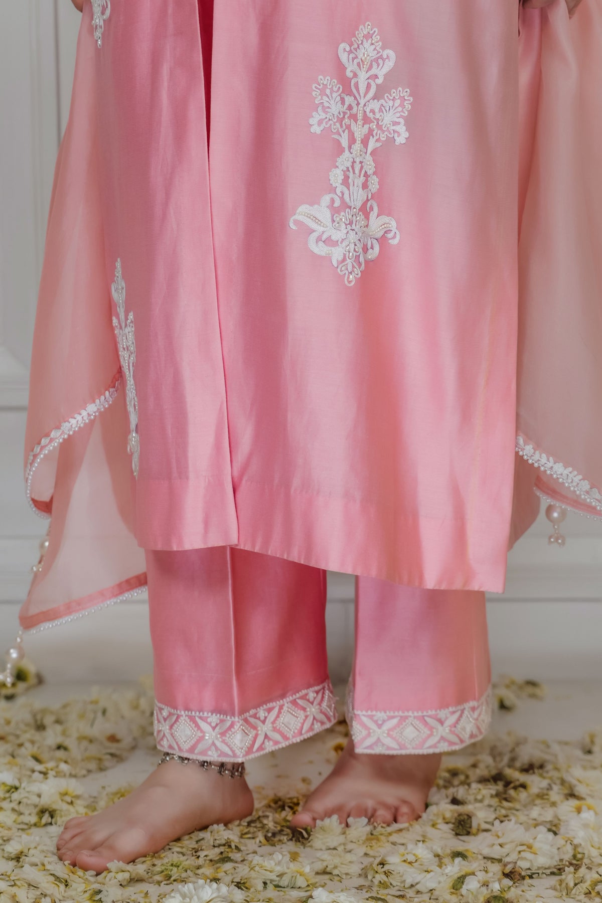 Peach Embroidery Kurta Set