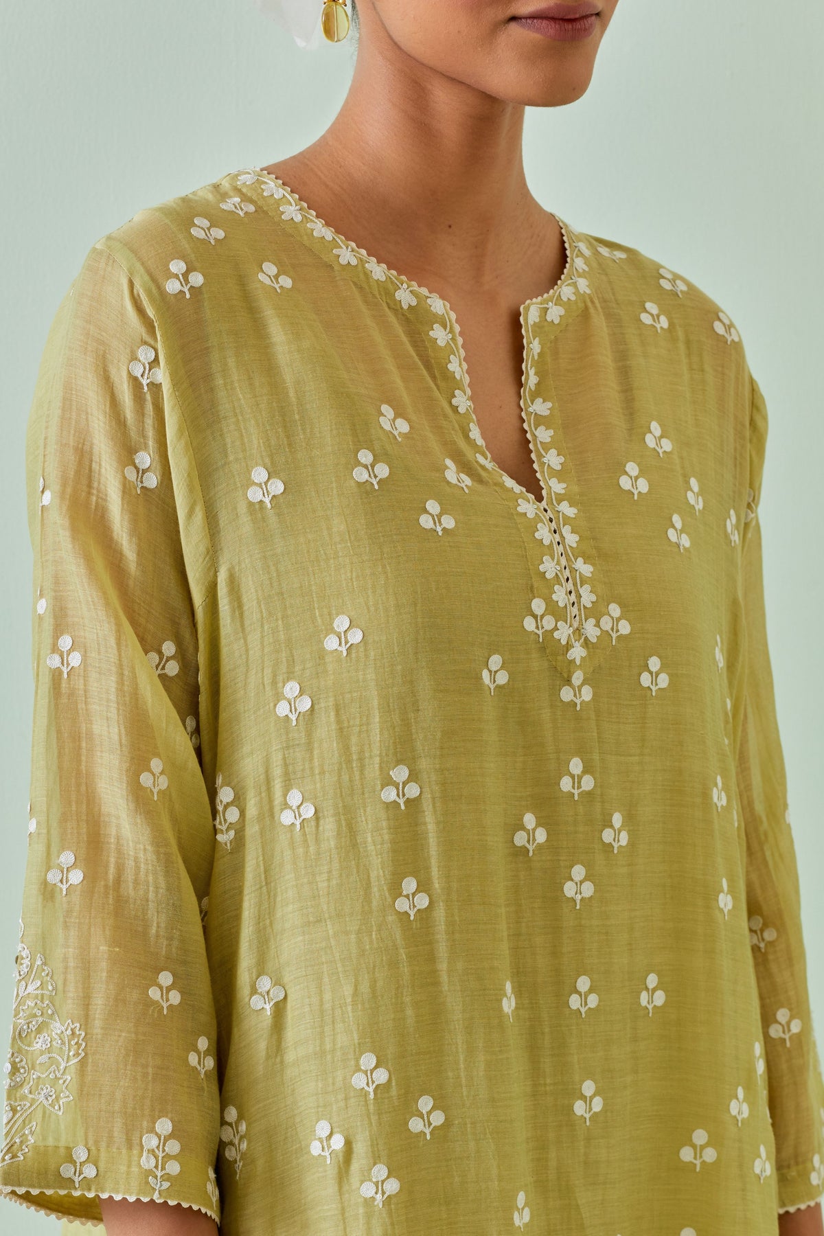 Green Kalidar Embroidered Kurta Set