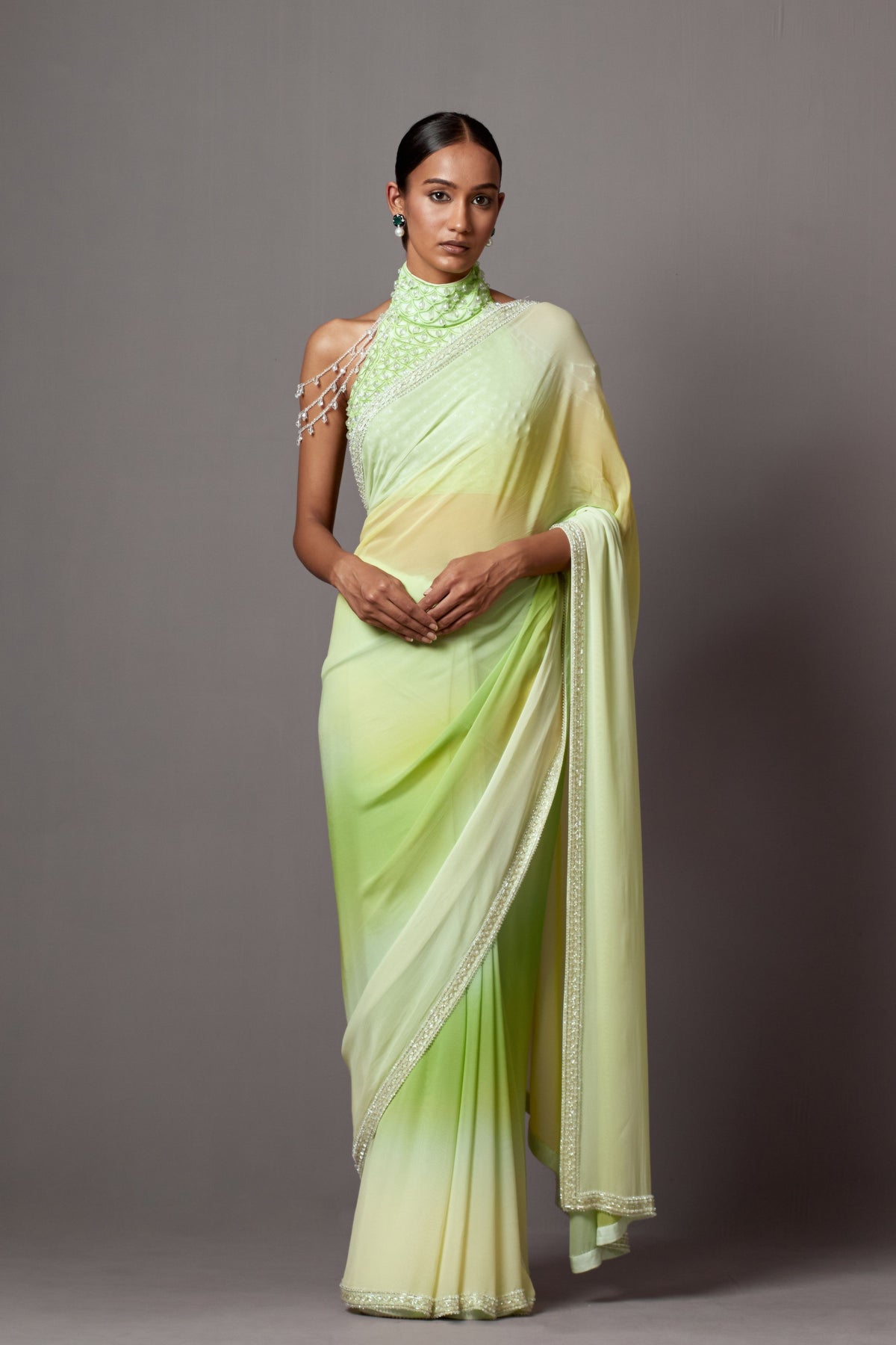 Ombre Green Saree Set