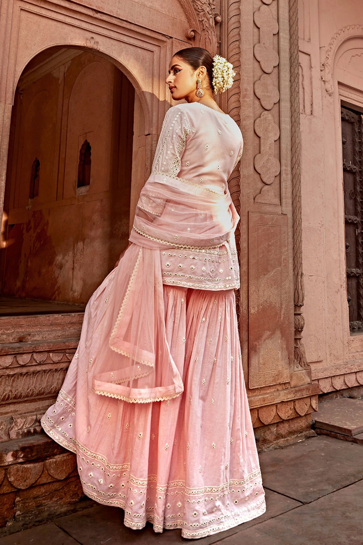 Blush Pink Three Sharara Set