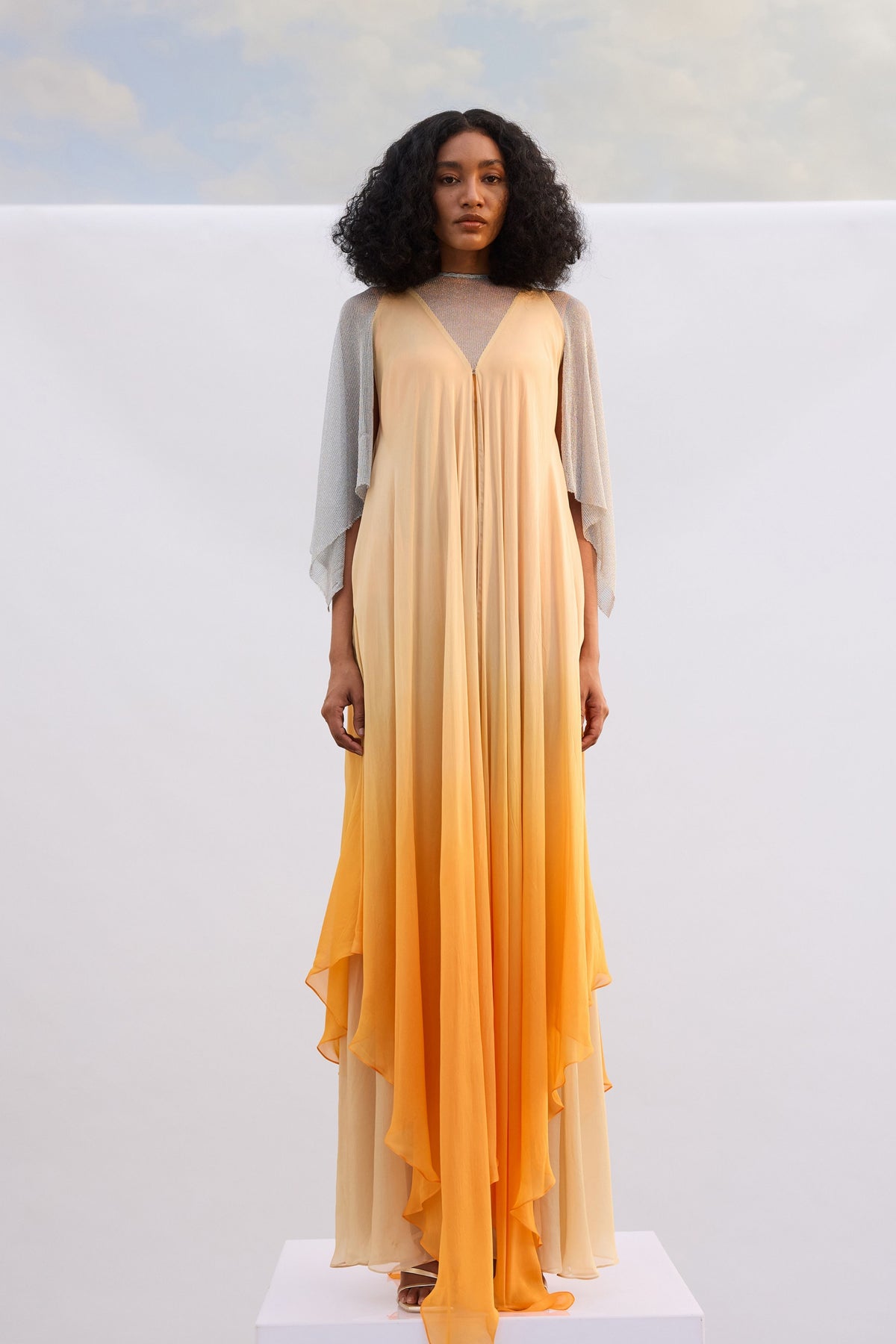 Chiffon &amp; Mesh Kaftan Dress