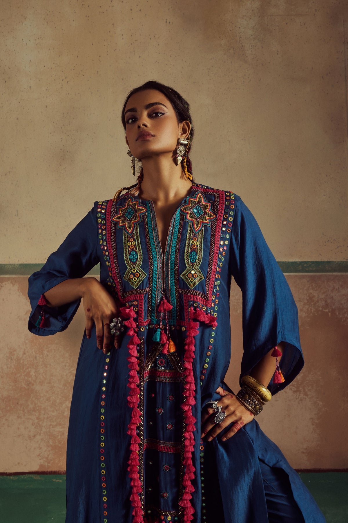 Blue Embroidered Jhola Kurta Set