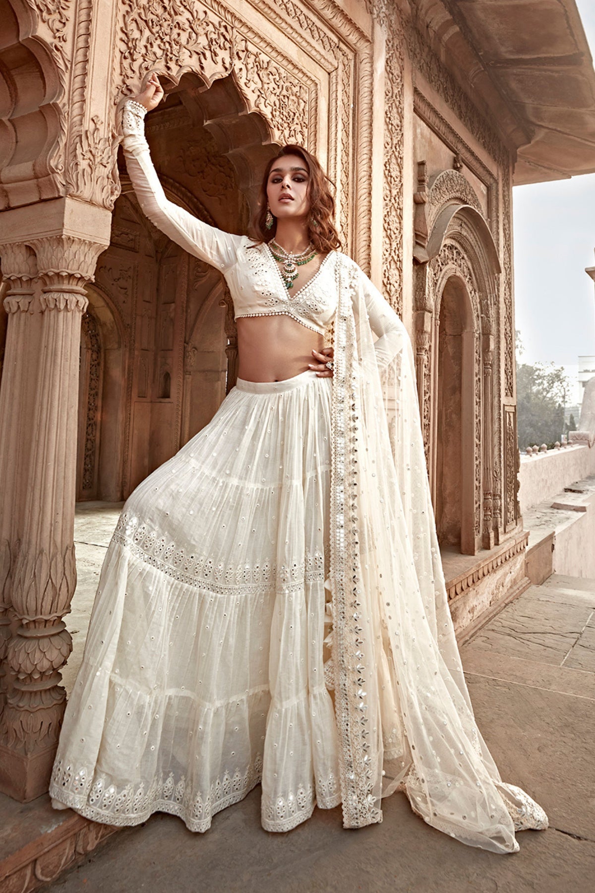 Off White Triangle Lehenga Set