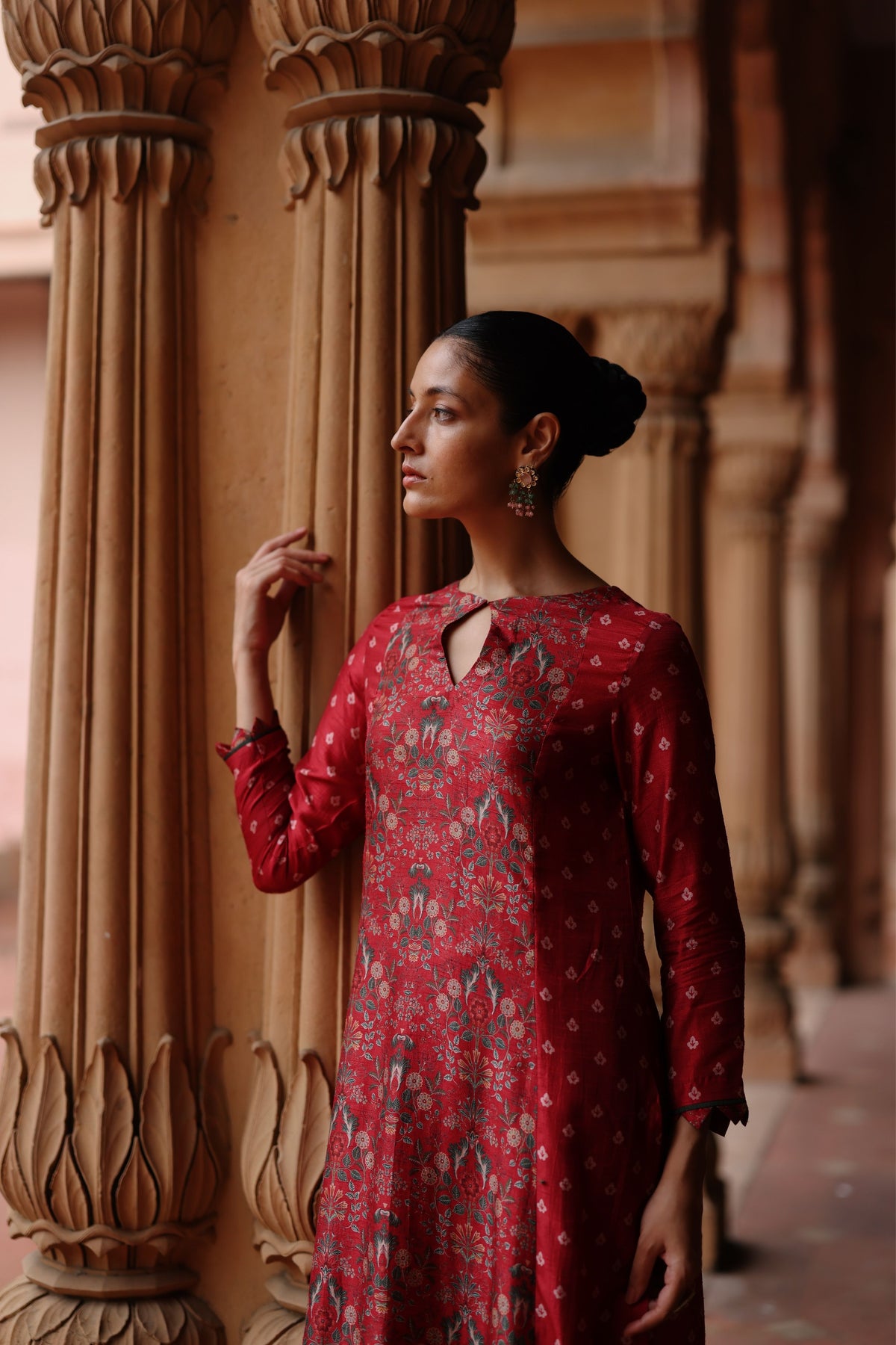 Red Printed Kurta Set