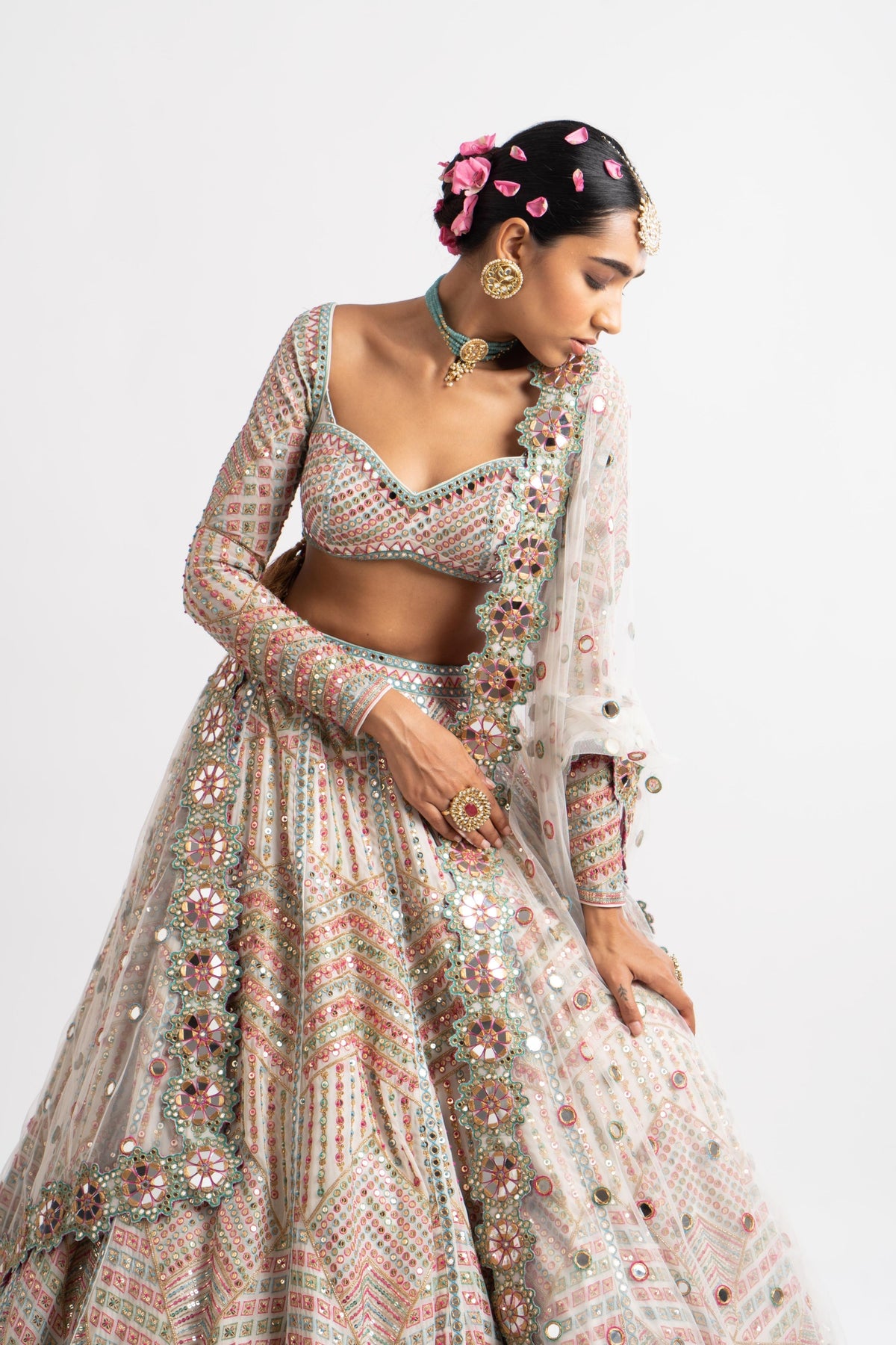 White heavy lehenga