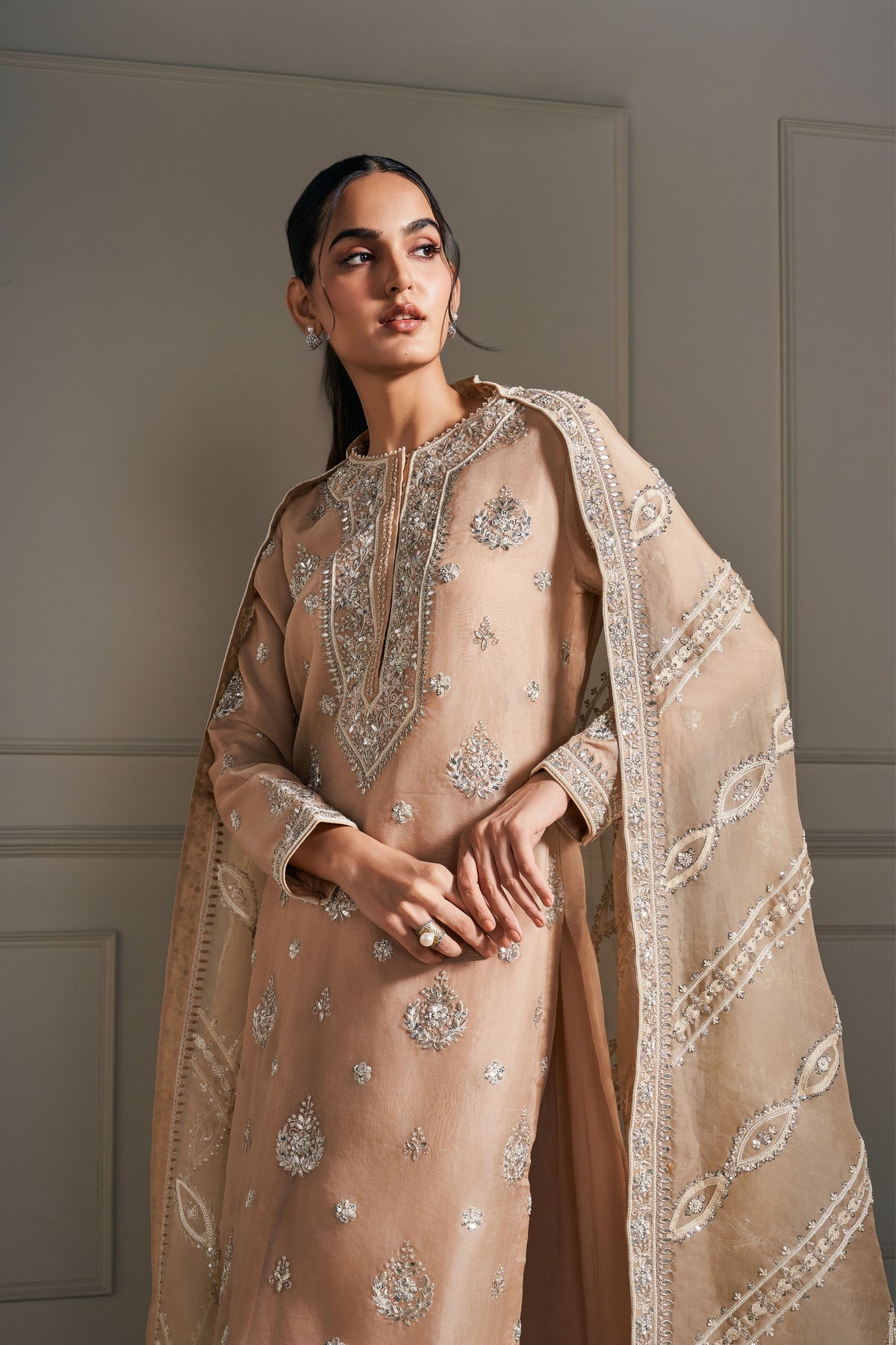 Graceful Beige Embellished Kurta