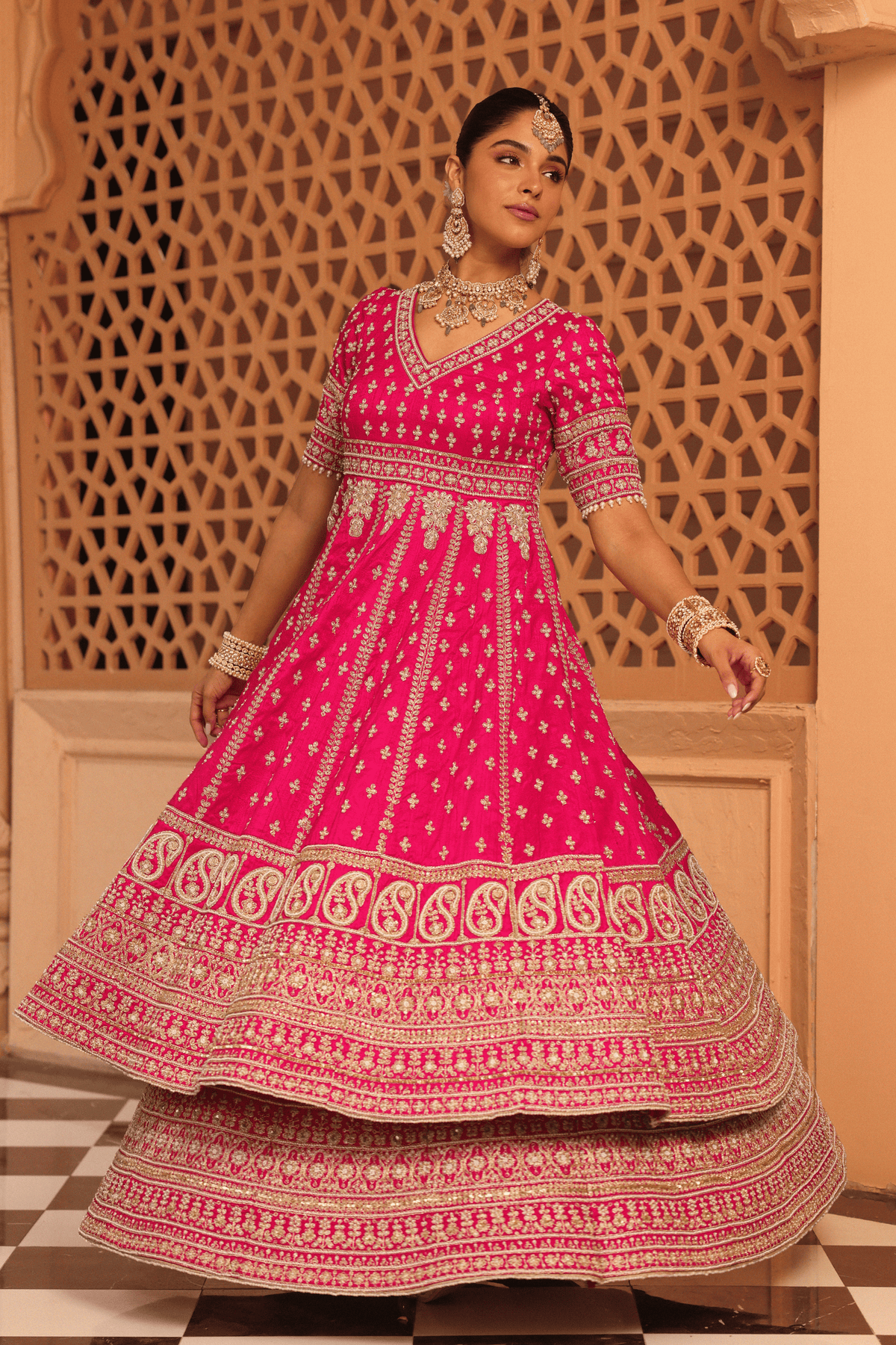 Naila Hotpink Anarkali With Lehenga Set