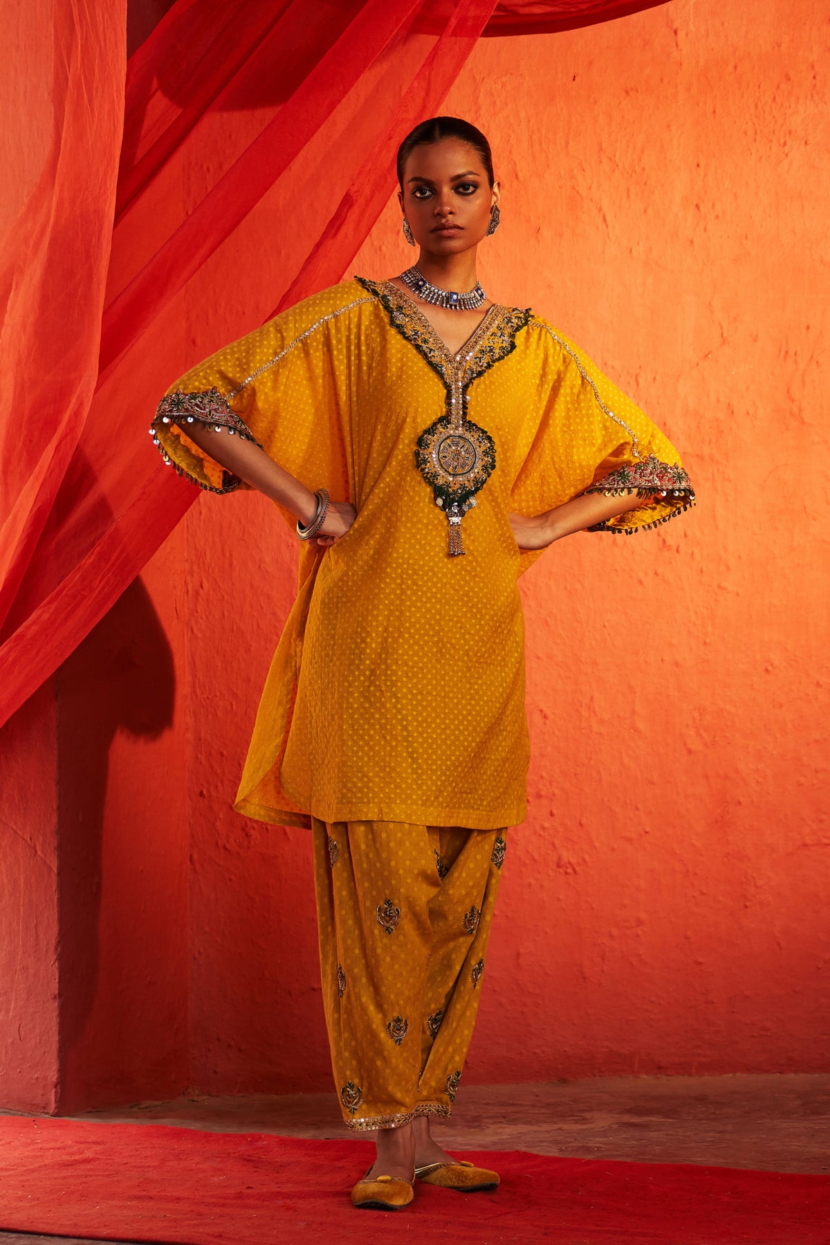 Mustard Embroidered Kurta Set