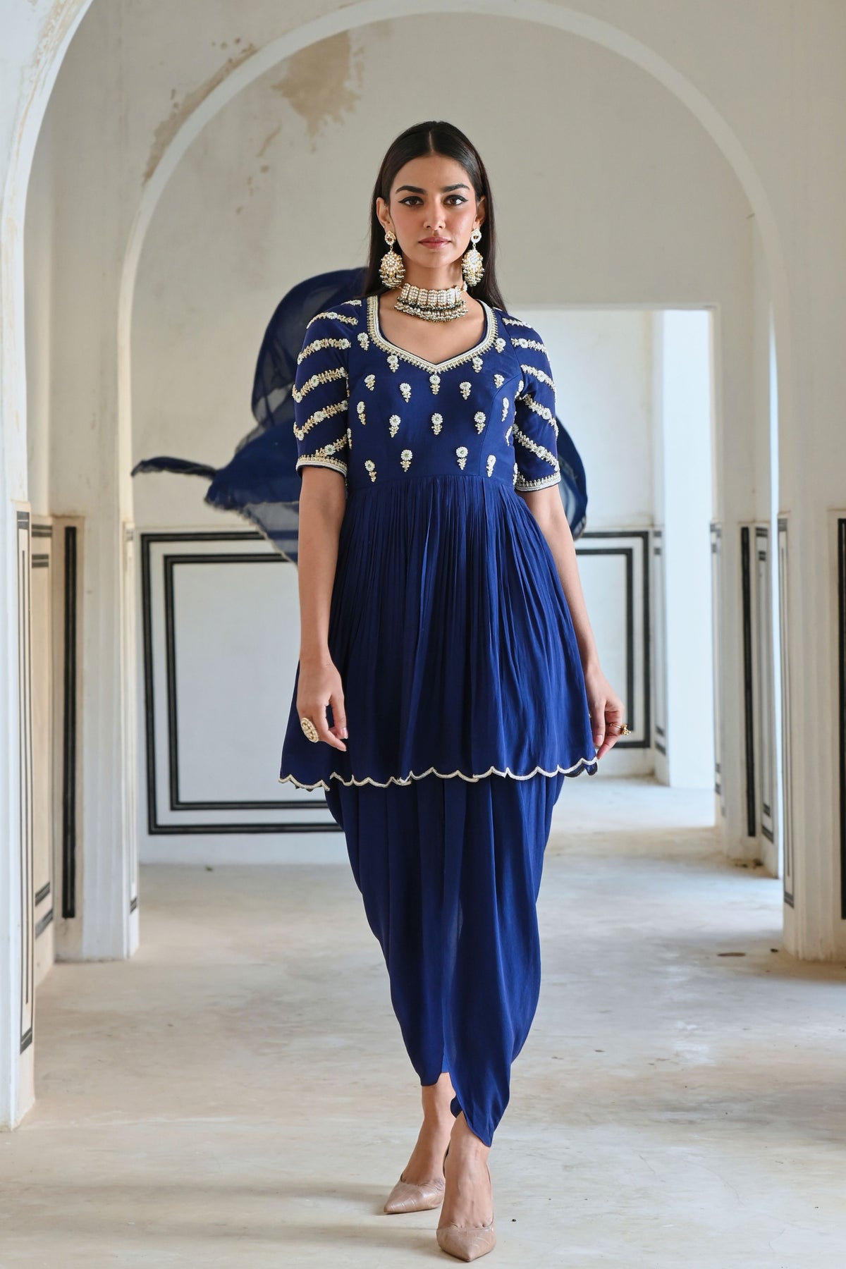 Royal Blue Embroidered Peplum Set