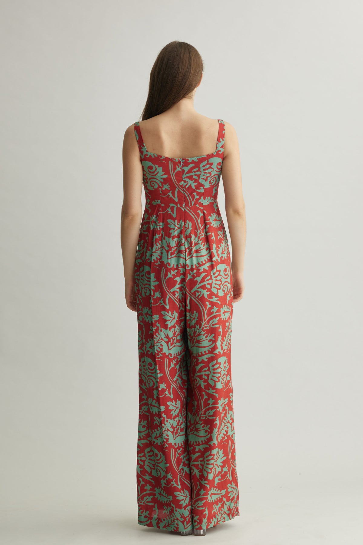 Red Floral Sleeveless Jumpsuit