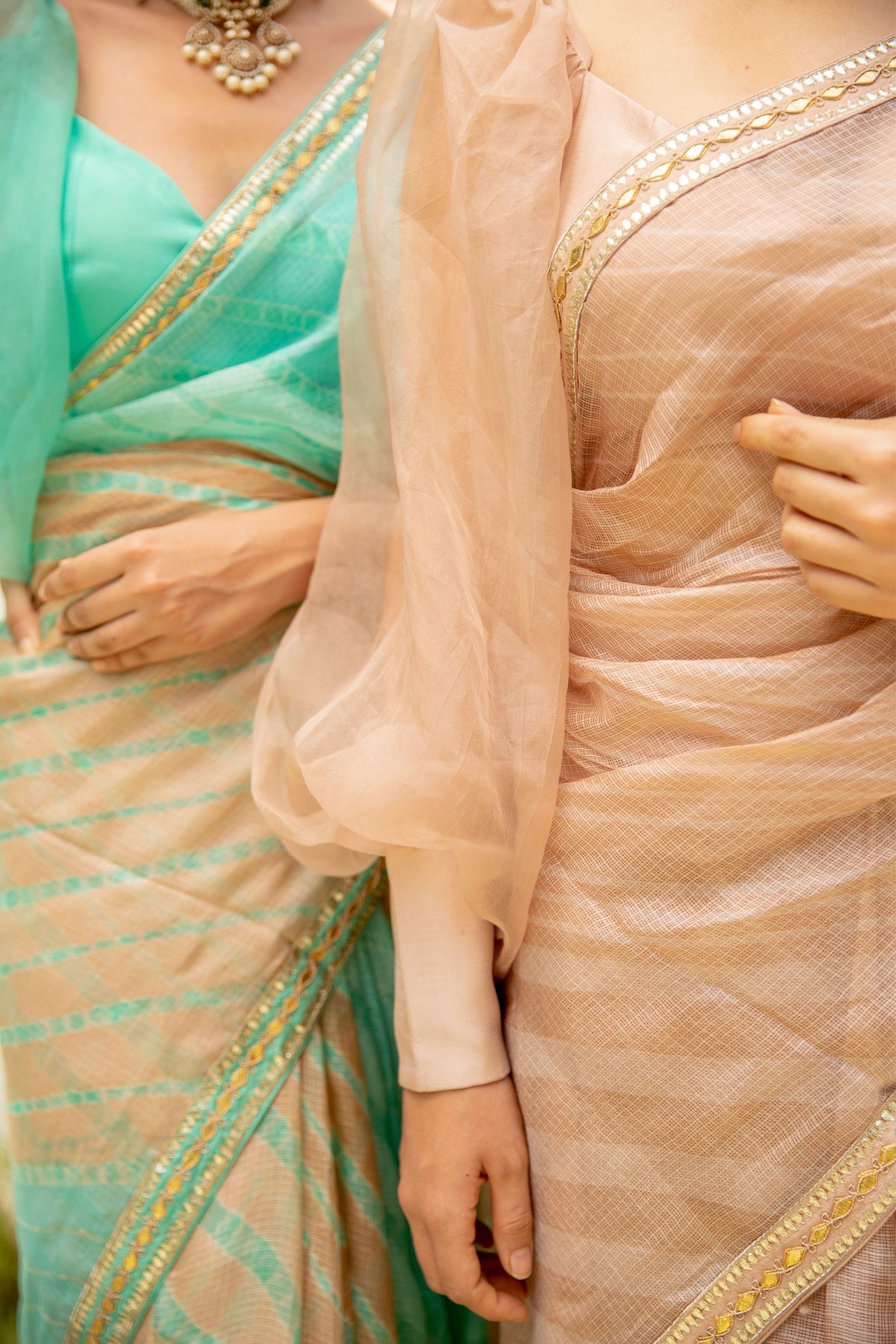 Sea Green Lahariya Saree Set