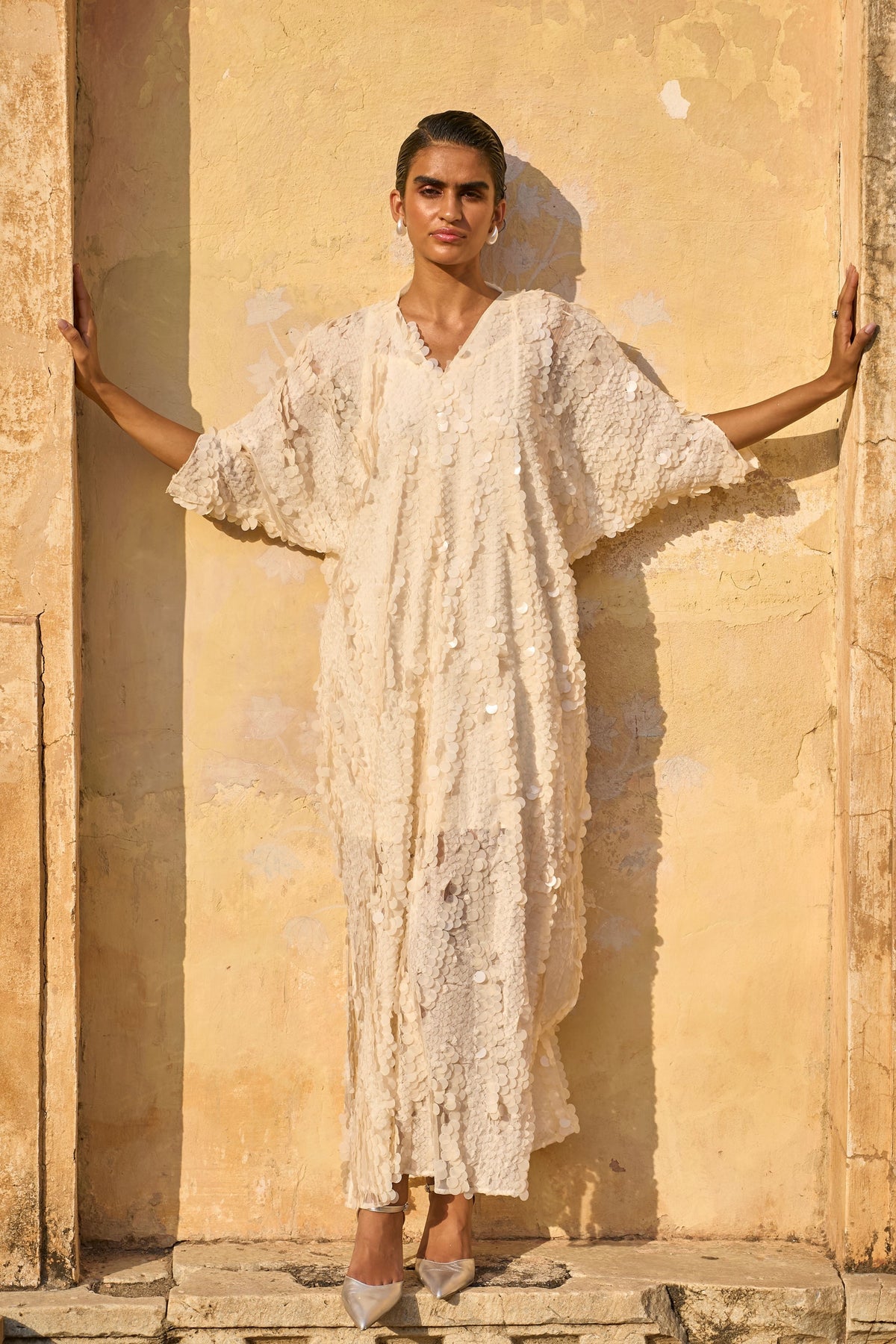 Ivory Paillette Kaftan Dress