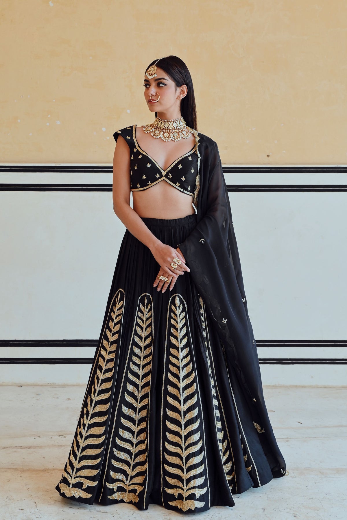 Black Embroidered Lehenga Set