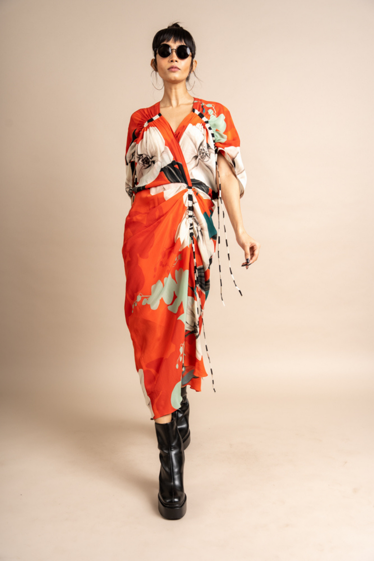 Kk Tangerine Print Gather Dress