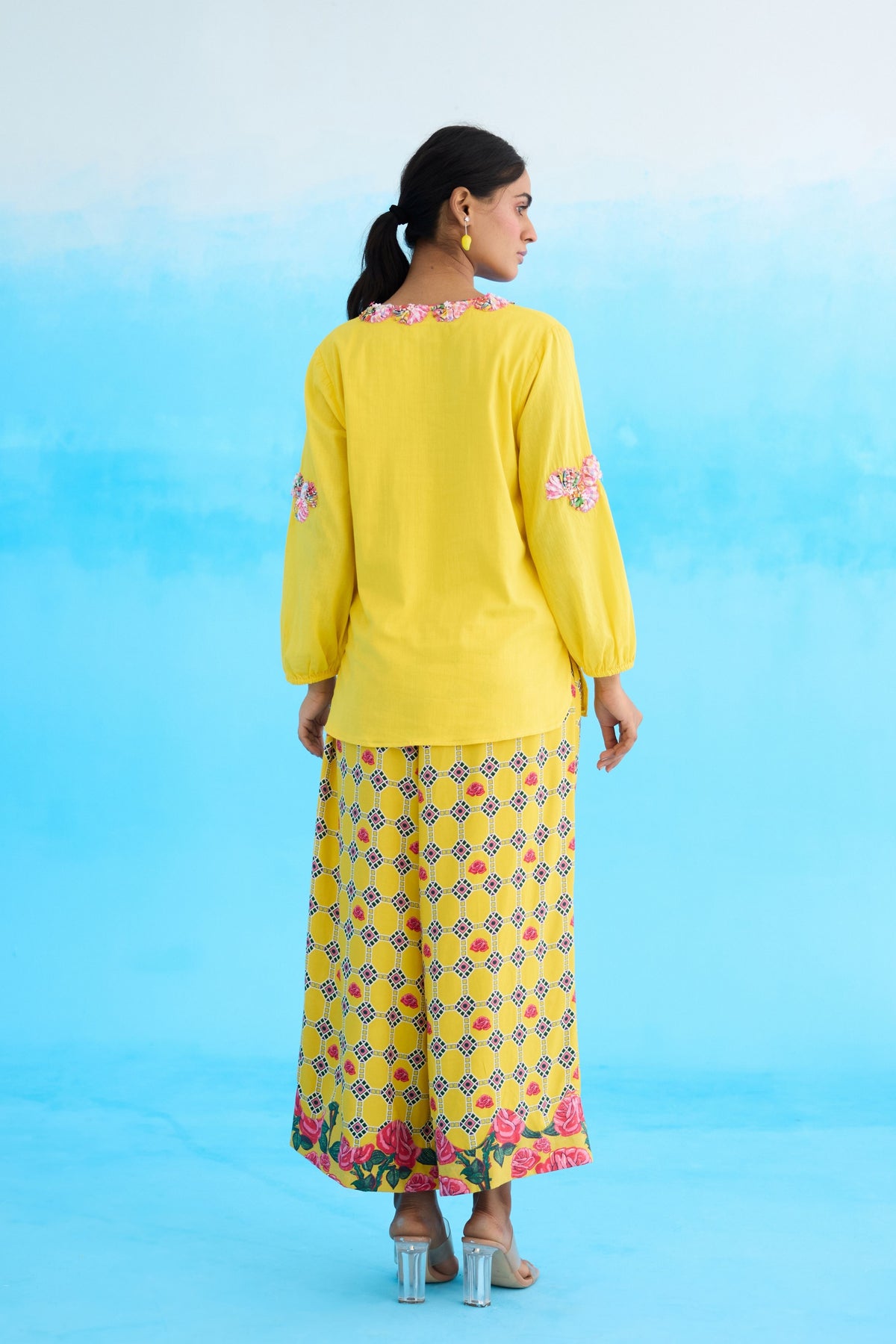 Yellow Ribbon Embroidered Kurti