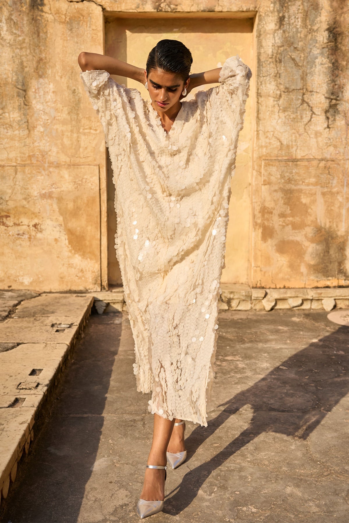 Ivory Paillette Kaftan Dress