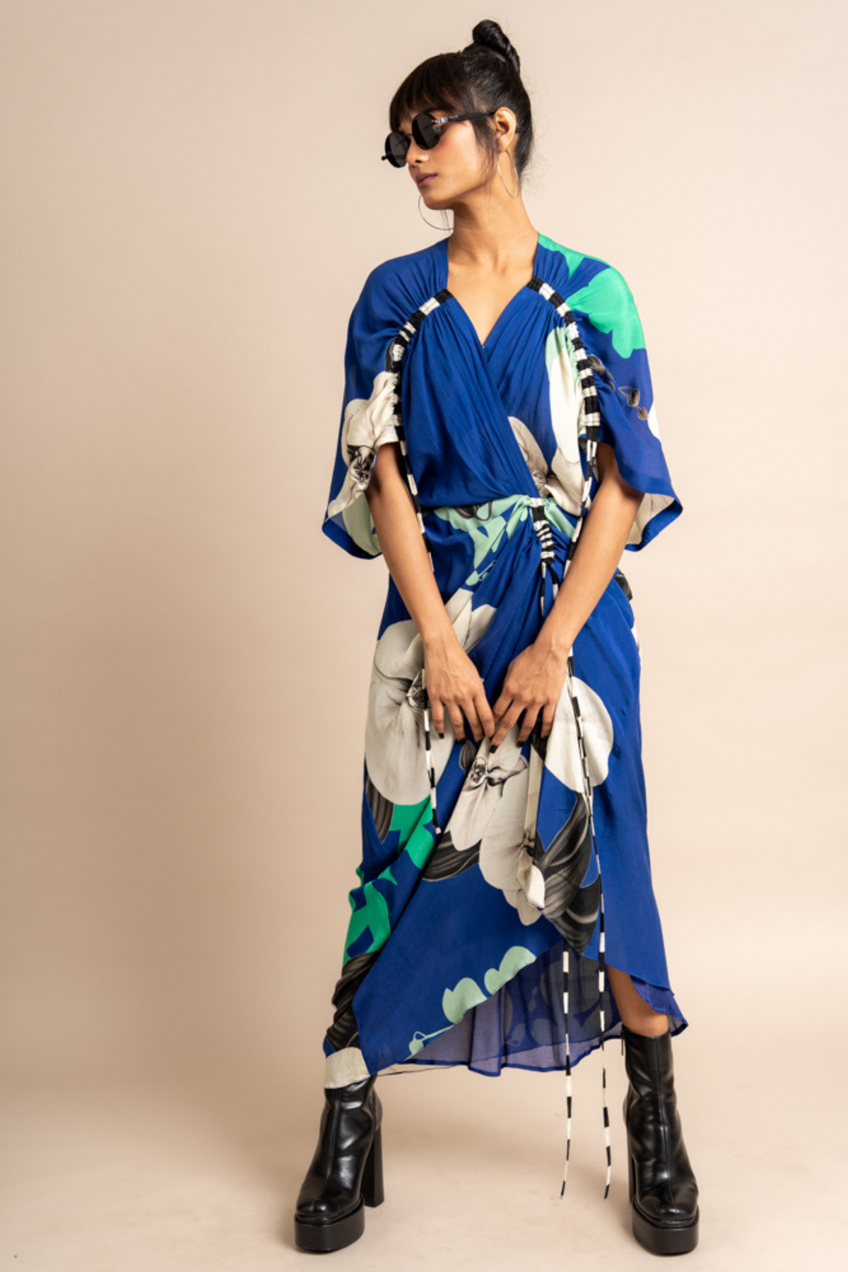 Kk Cobalt Print Gather Dress