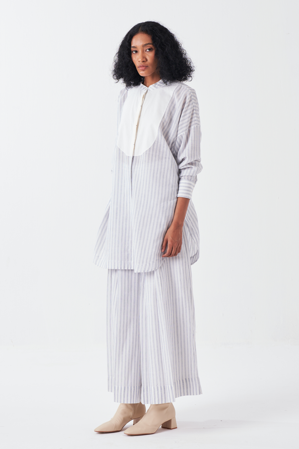 Inverted Box Pleat Striped Bottom