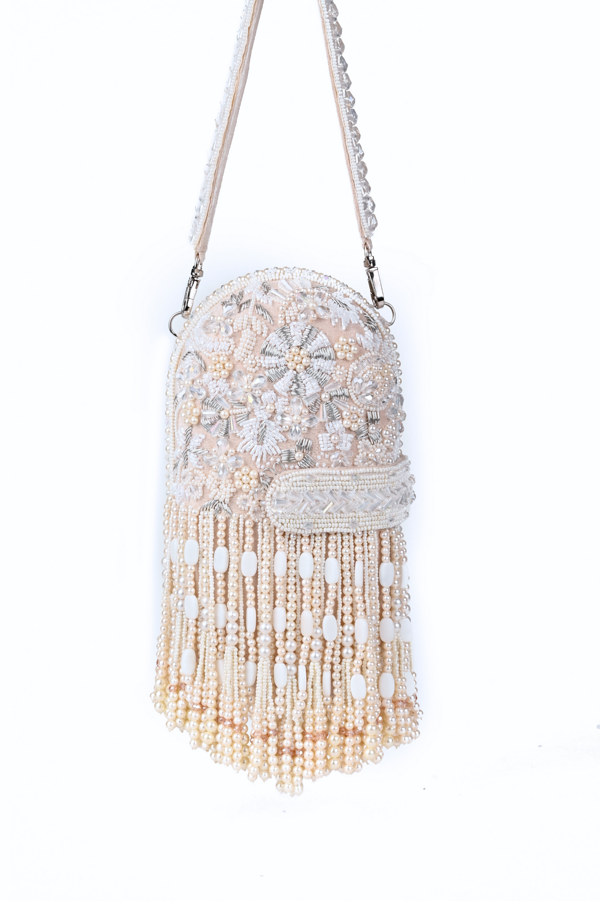 Azmat Ivory Embellished Capsule Bag