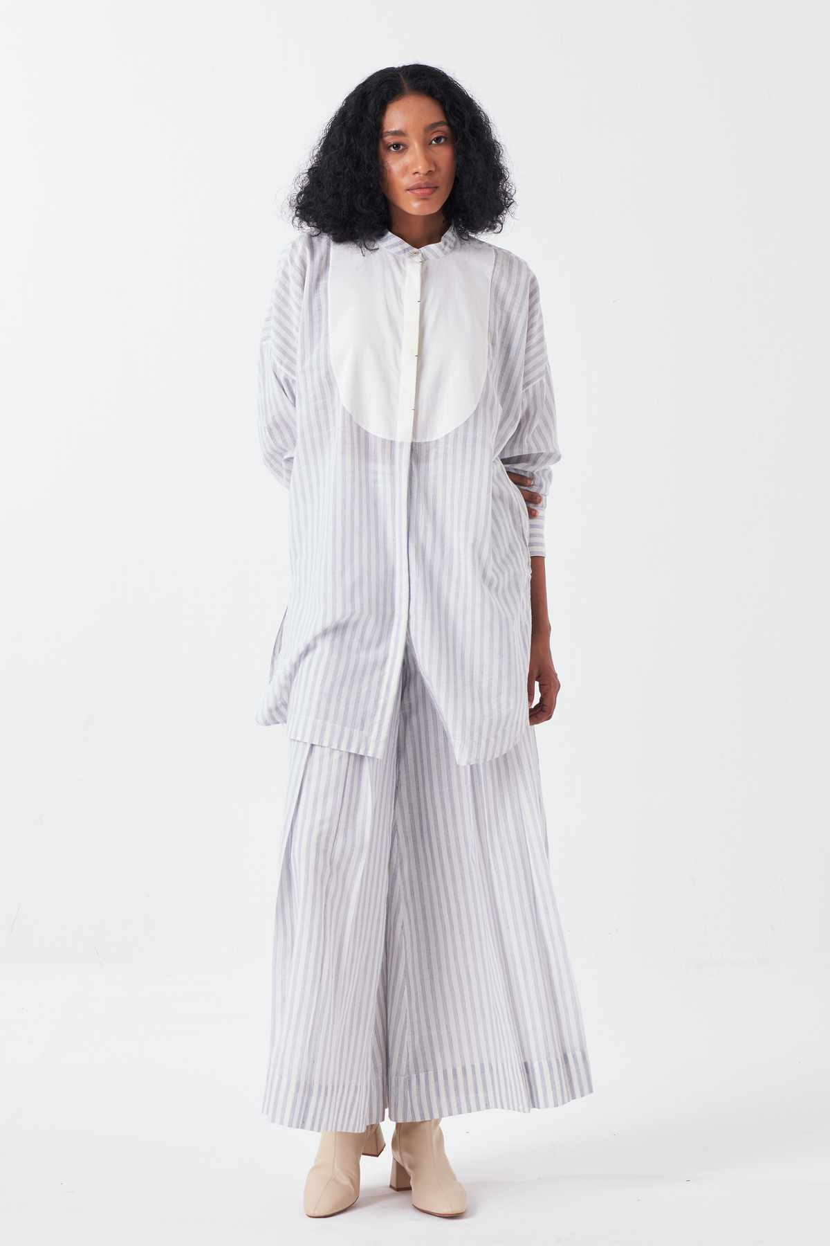 Inverted Box Pleat Striped Bottom